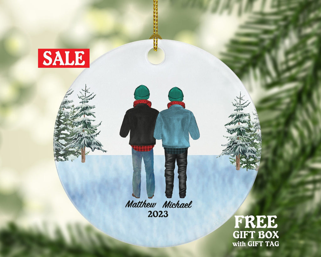 Gay Couple Christmas Ornament / Personalized Portrait Love is Love Same Sex Pride