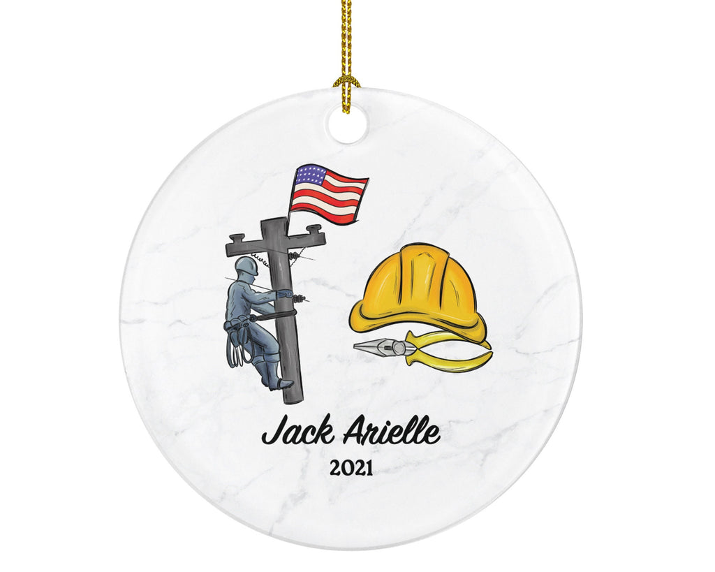 Lineman Electrician Christmas Ornament Personalized - Electrical Worker Lineman Custom Gift - Boss Worker Employee Employer Gift