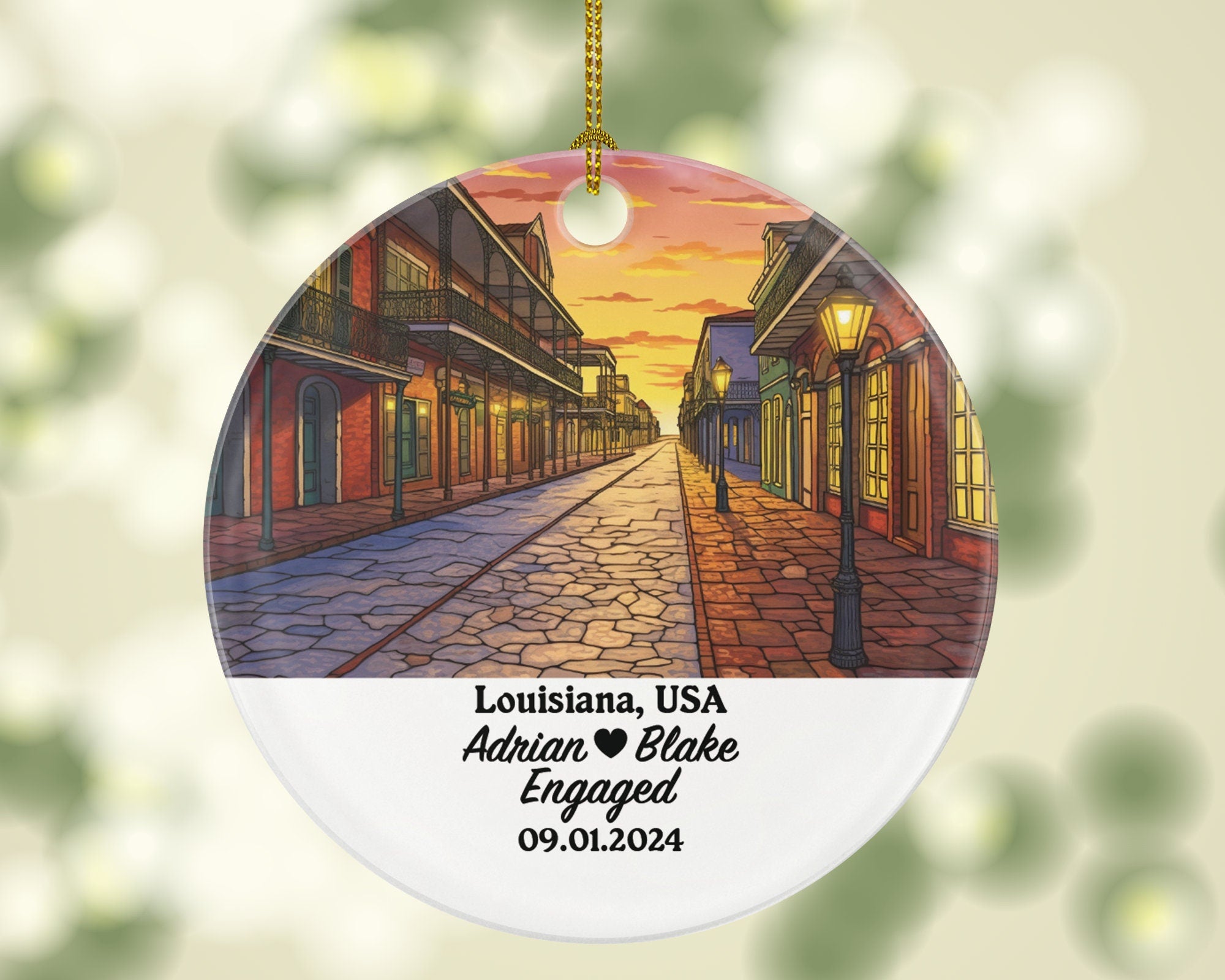 Louisiana Christmas Ornament Personalized - LA Engaged Married Family Together Couple Travel Honeymoon Engagement Marriage