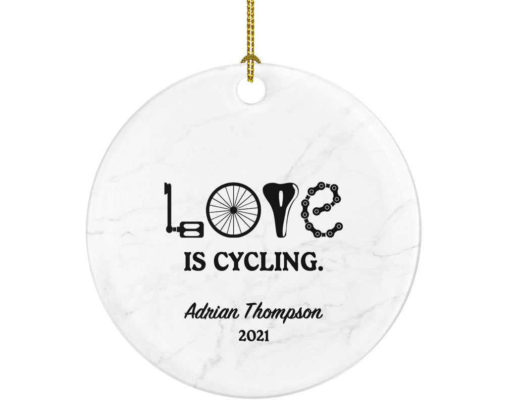Love is Cycling Personalized Christmas Ornament - Cyclist Riding Bike Bicycle Cycling Gift