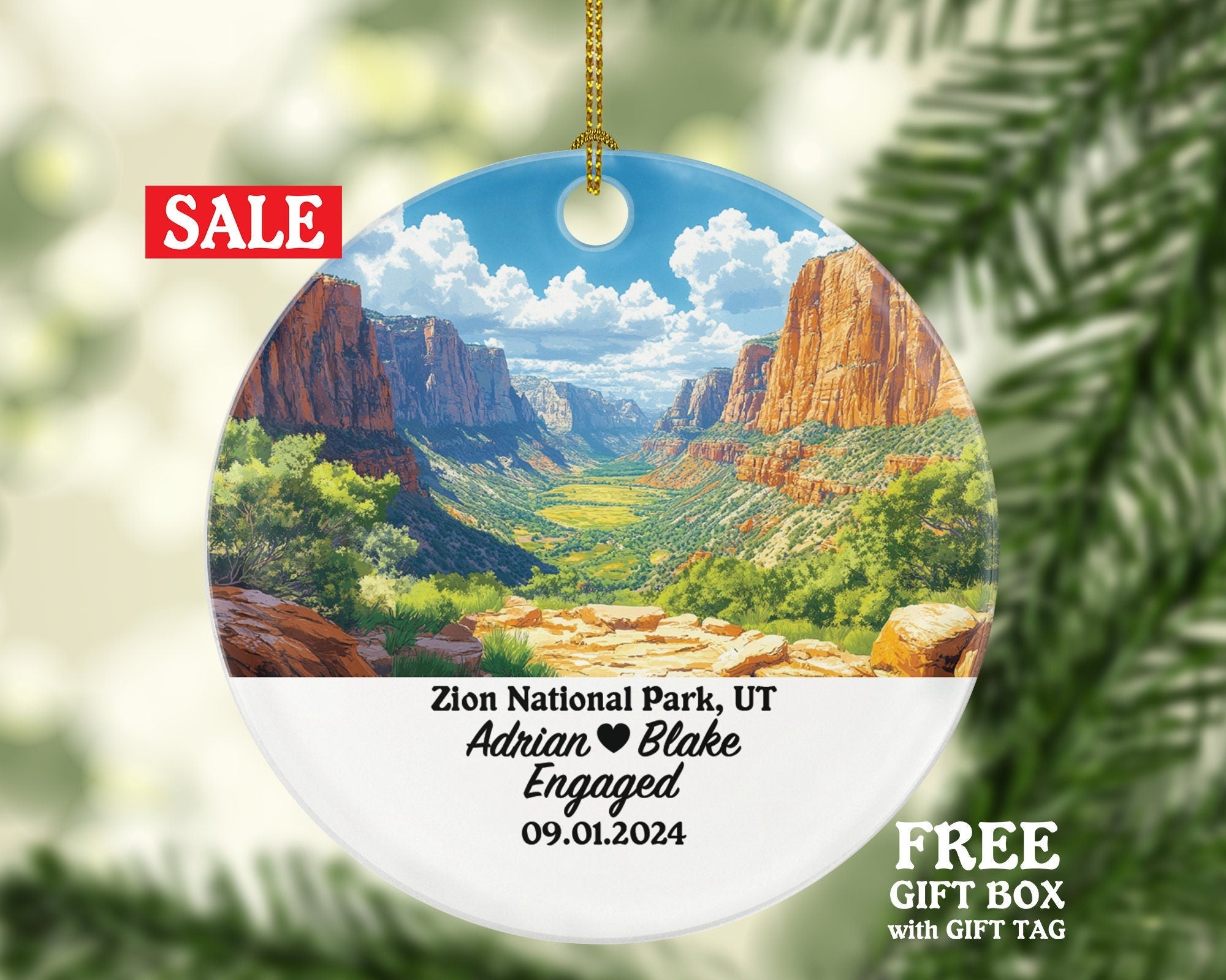 Zion National Park Christmas Ornament Personalized - UT Engaged Married Family Together Couple Travel Honeymoon Engagement Marriage