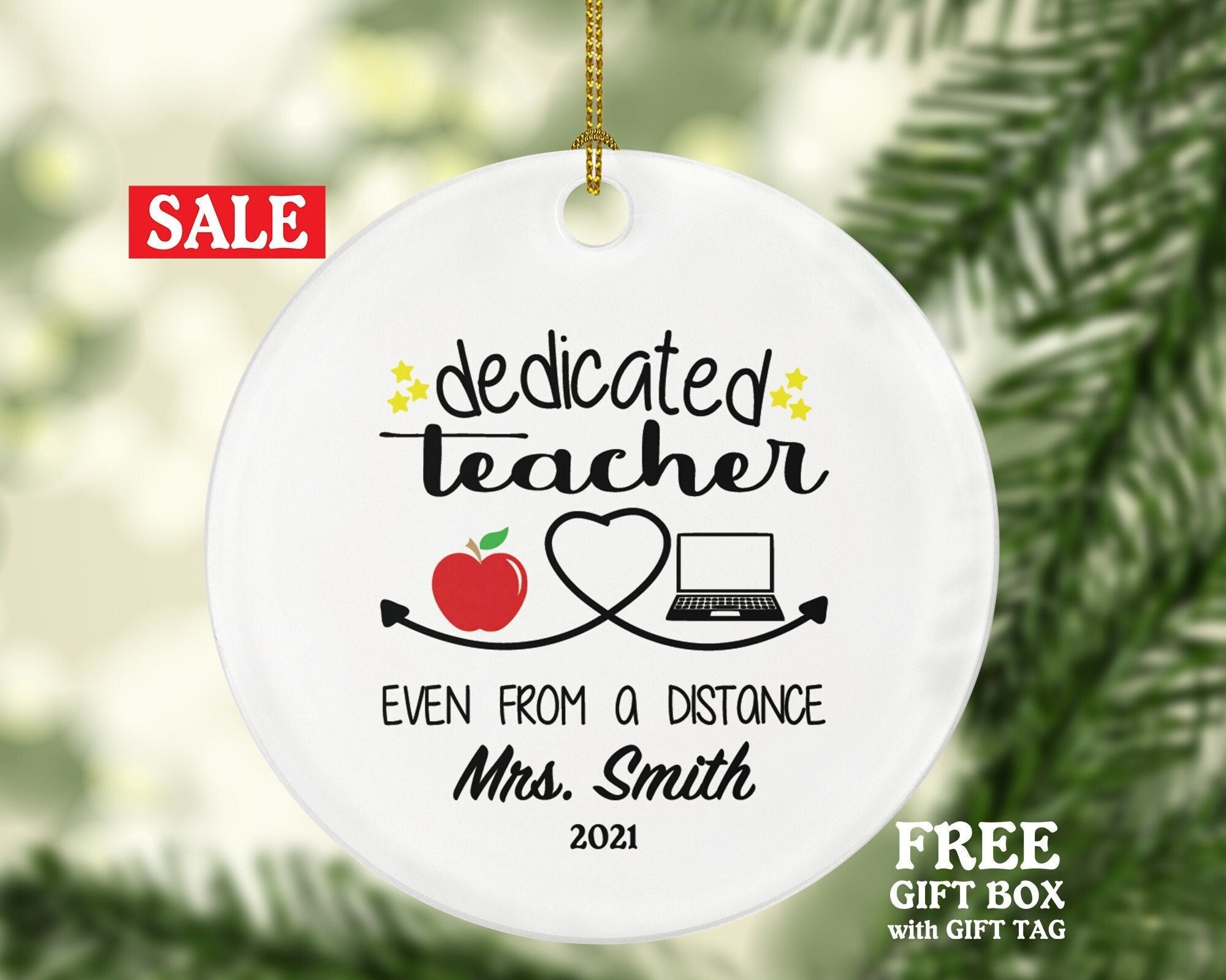 Distance Learning Teacher Personalized Christmas Ornament Virtual Teaching Dedicated Teacher Gift from Student School