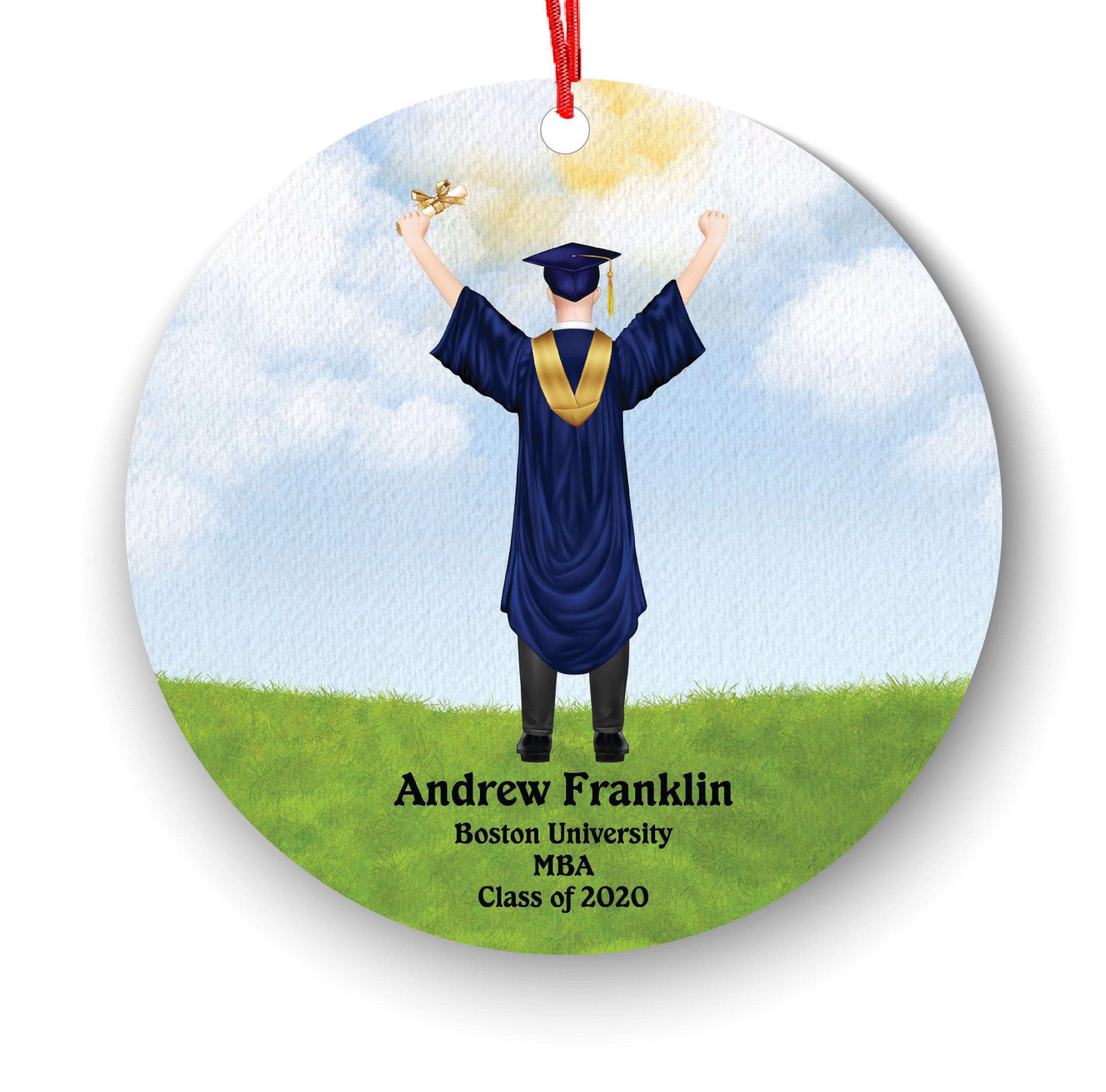 Personalized Graduation Christmas Ornament Class of 2020 2021 for Custom Graduate Male Masters Bachelor Doctorate College High School Degree