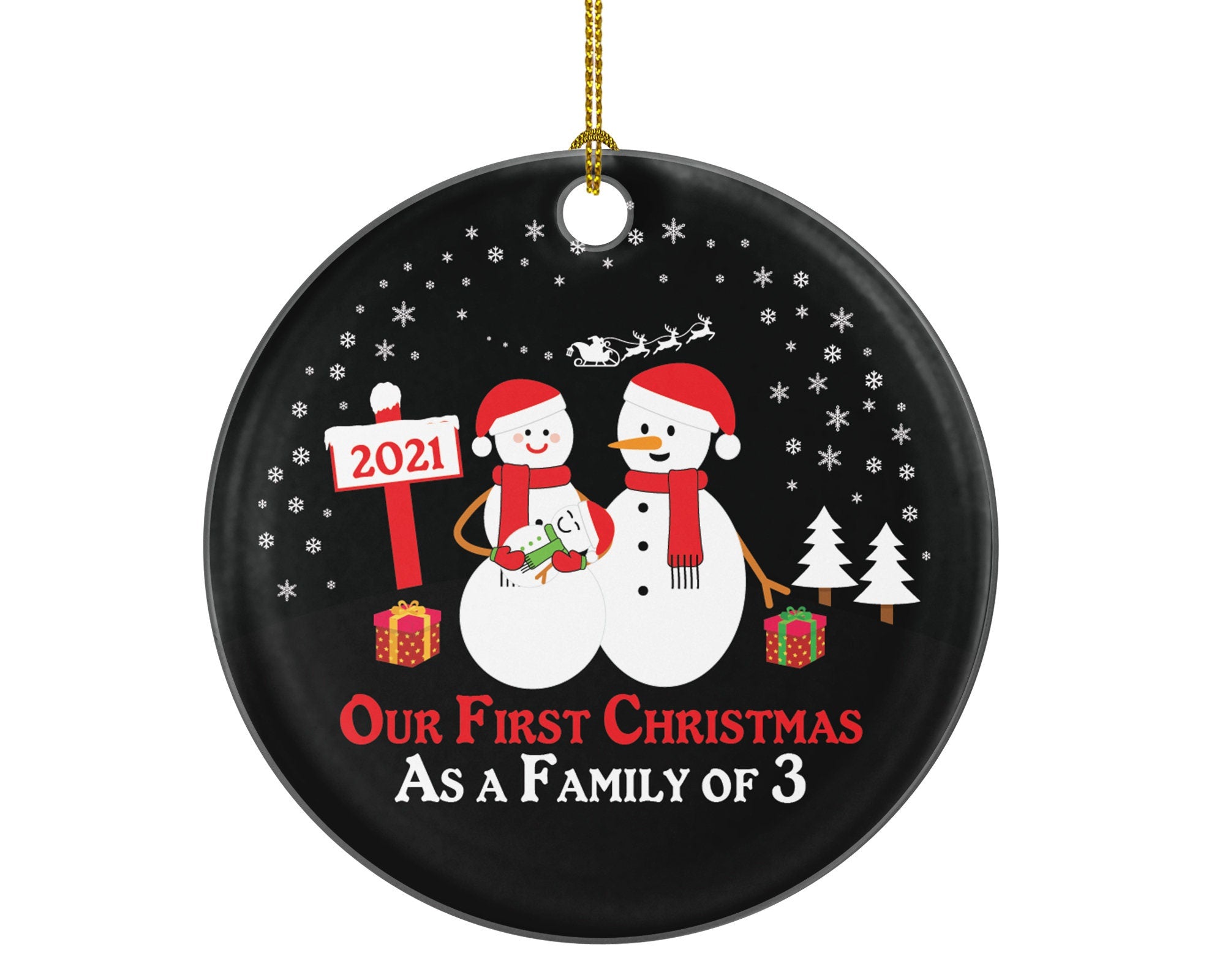 Our First Christmas As A Family Of 3 Ornament / New Parents Mom Dad Baby Girl Boy Mommy Daddy Snowmen Snowman Newborn 1st Three Kid Child