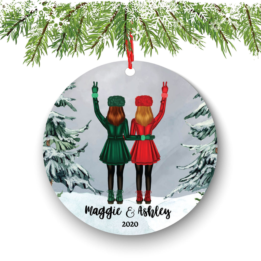 Soul Sisters for 2 Best Friends Christmas Ornament Personalized BFF Gift Custom Female Friends Besties Portrait Snow Forest Girl My Person