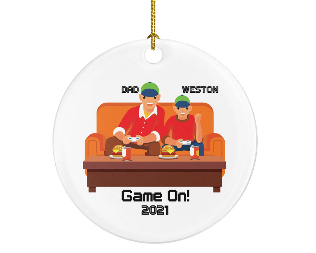 Personalized Playing Video Game Player Father Son Dad Boy Christmas Ornament for Tree Gamer Boy Controller Addict