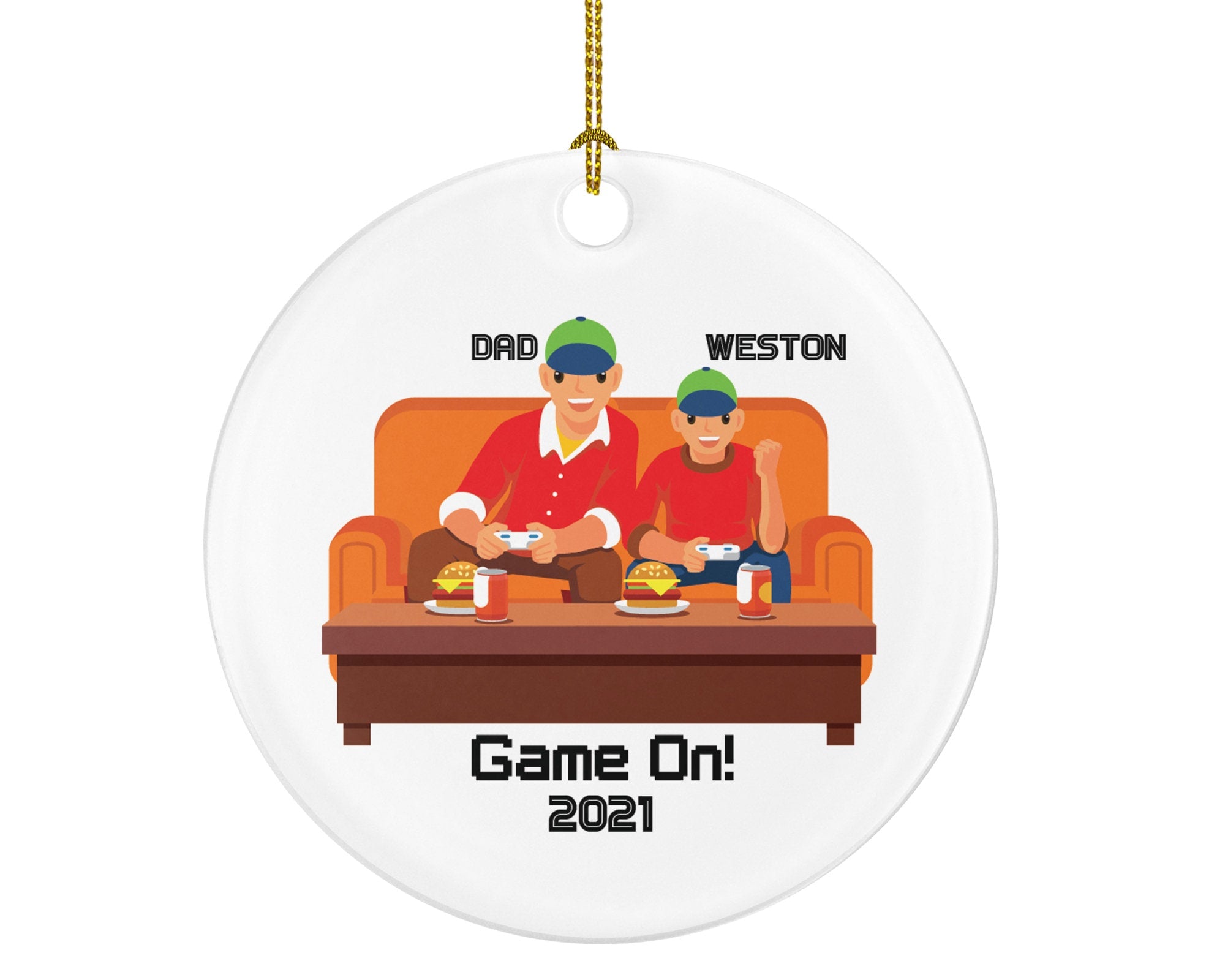 Personalized Playing Video Game Player Father Son Dad Boy Christmas Ornament for Tree Gamer Boy Controller Addict