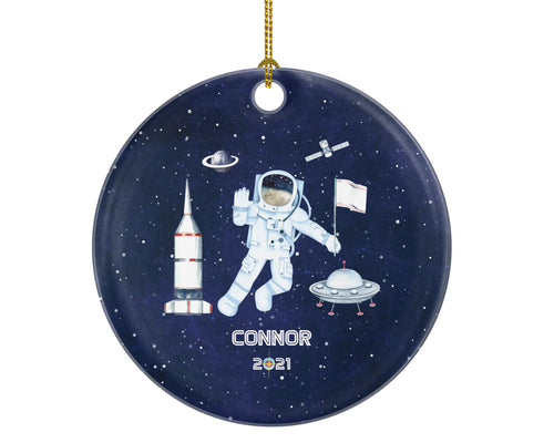 Astronaut in Space Christmas Ornament Personalized, Spaceship Themed Pilot Astronaut Custom Gift with Name