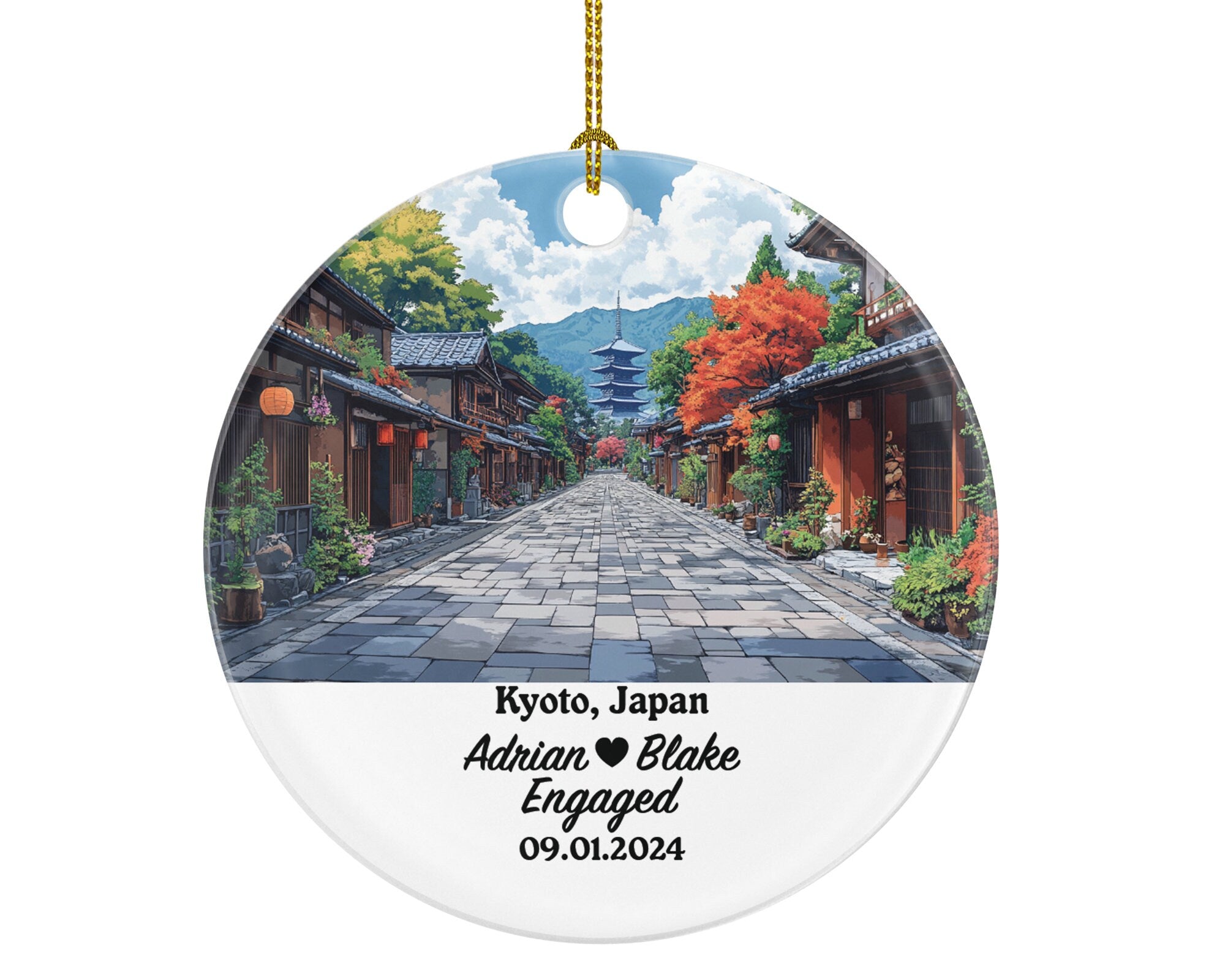 Kyoto Christmas Ornament Personalized - Japan Engaged Married Family Together Couple Travel Honeymoon Engagement Marriage