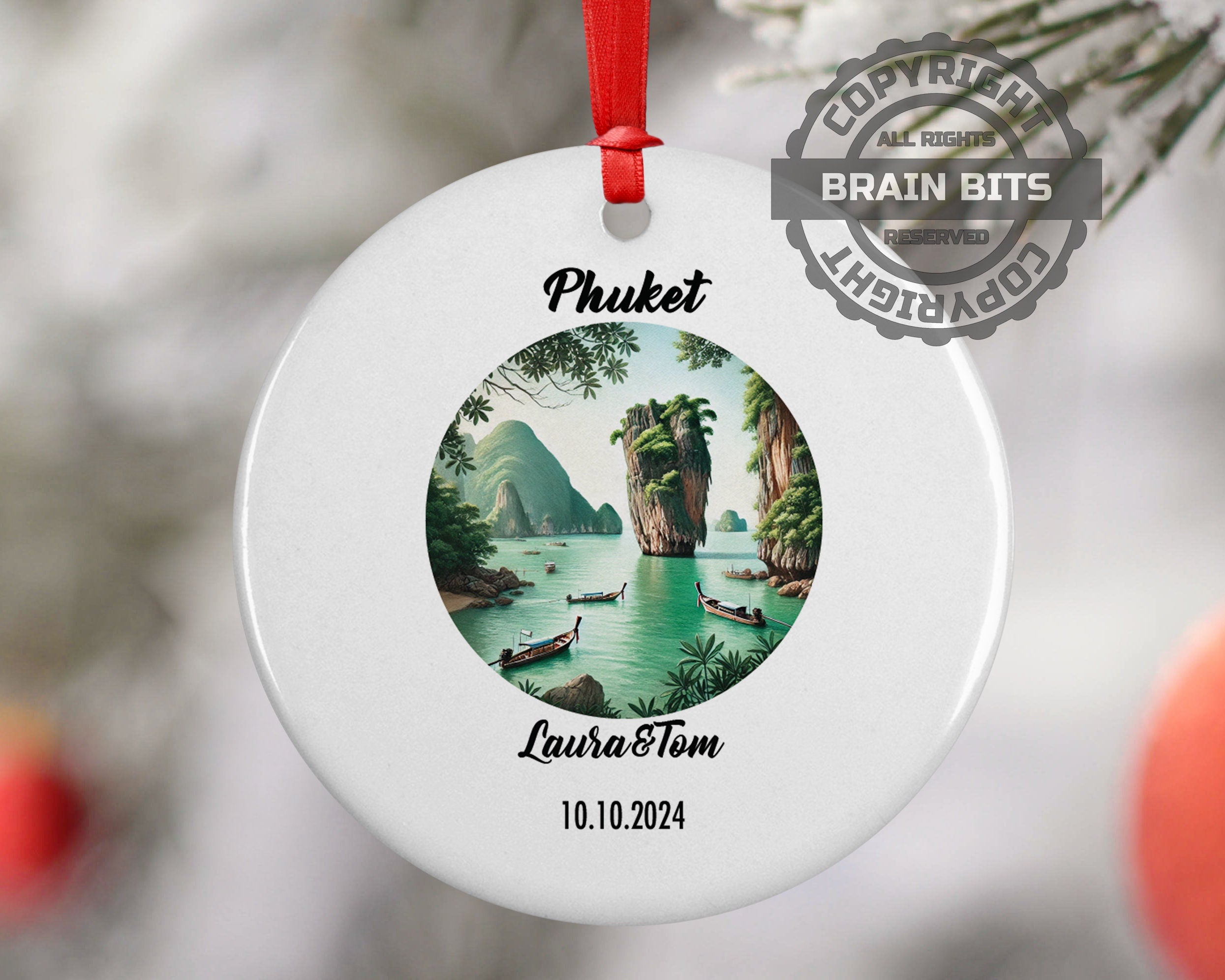 Phuket, Thailand, Ornament, Engagement, Married, Travel, Gift for Engaged Couple, Engagement Gift, Trip, Vacation Souvenir