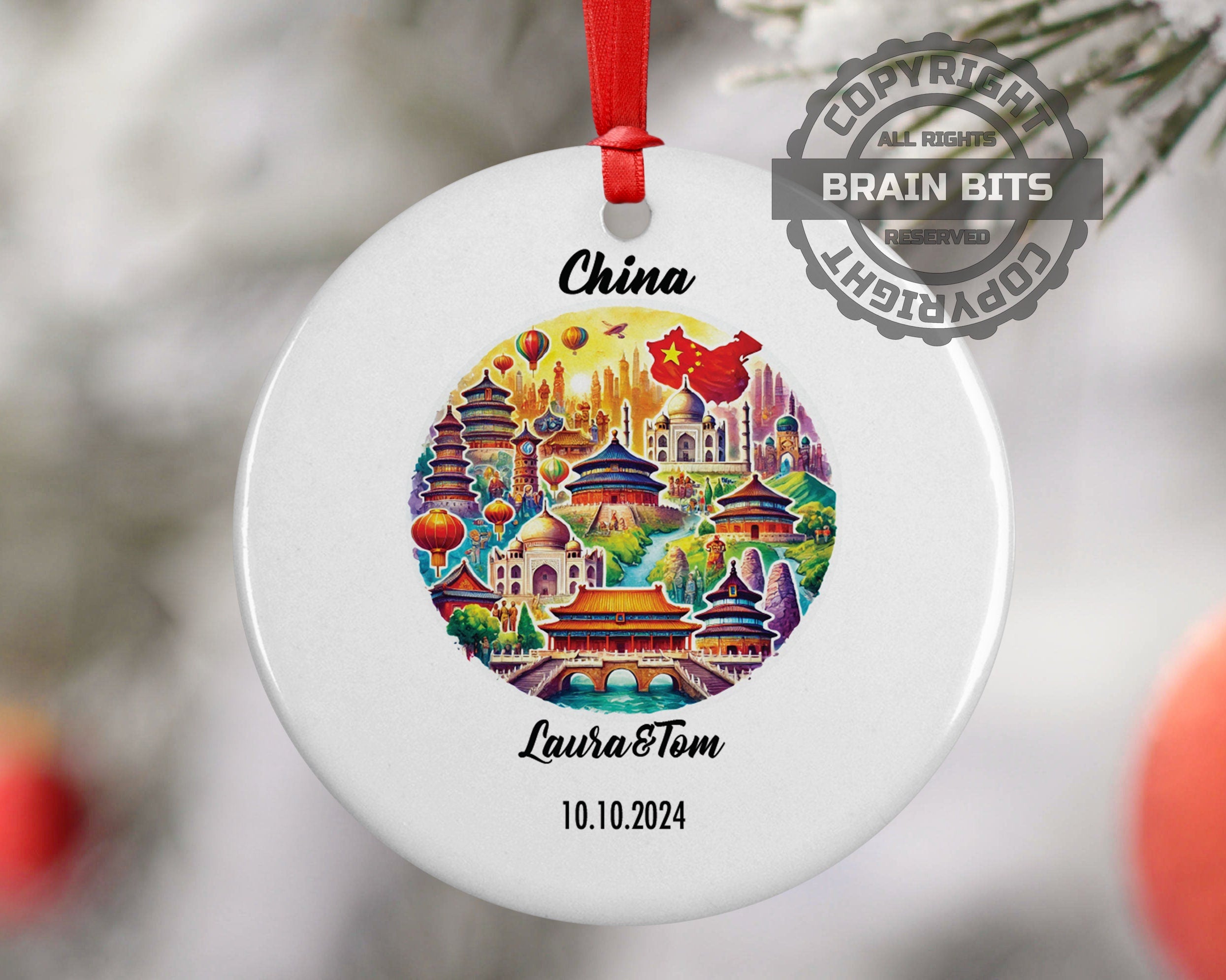 China Ornament, Engagement, Married, Travel, Gift for Engaged Couple, Engagement Gift, Trip, Vacation Souvenir