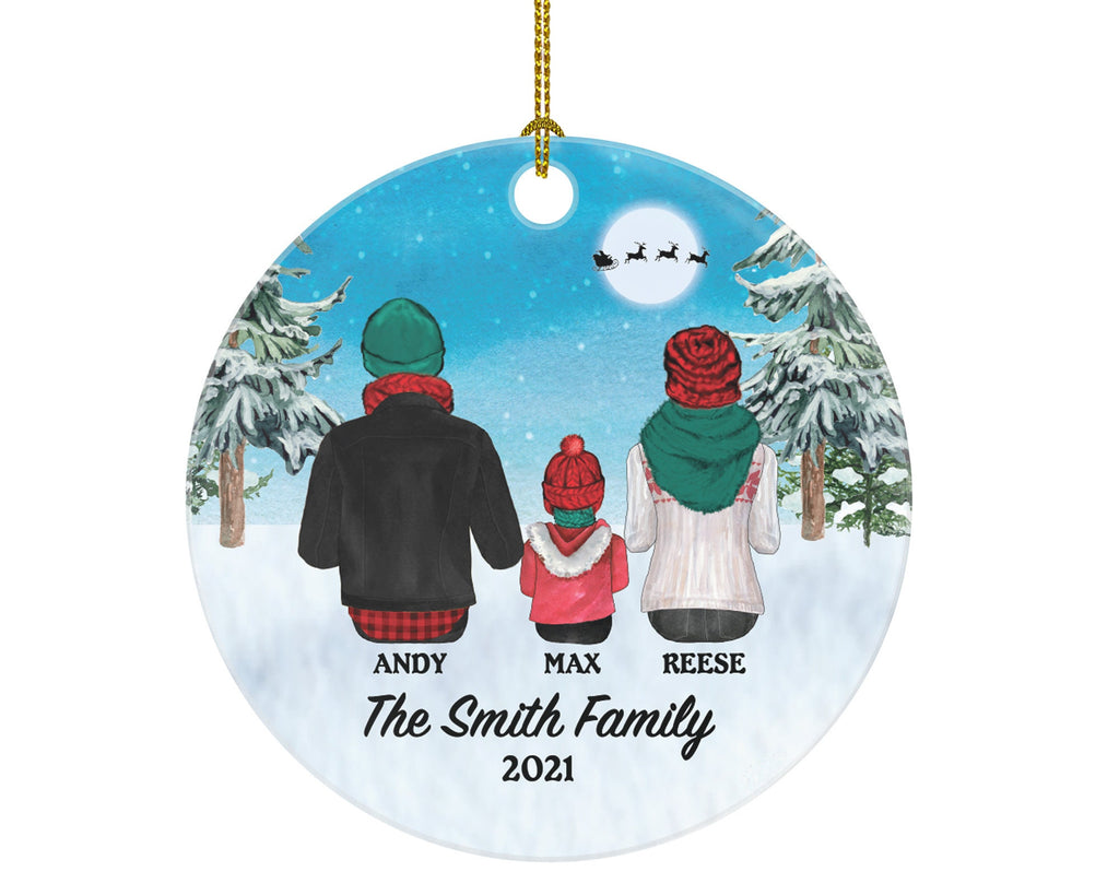 Christmas Family of 3 Personalized Ornament - First Christmas New Baby Girl Boy Parents Mother Father Mom Dad Gift Kid Child Gift