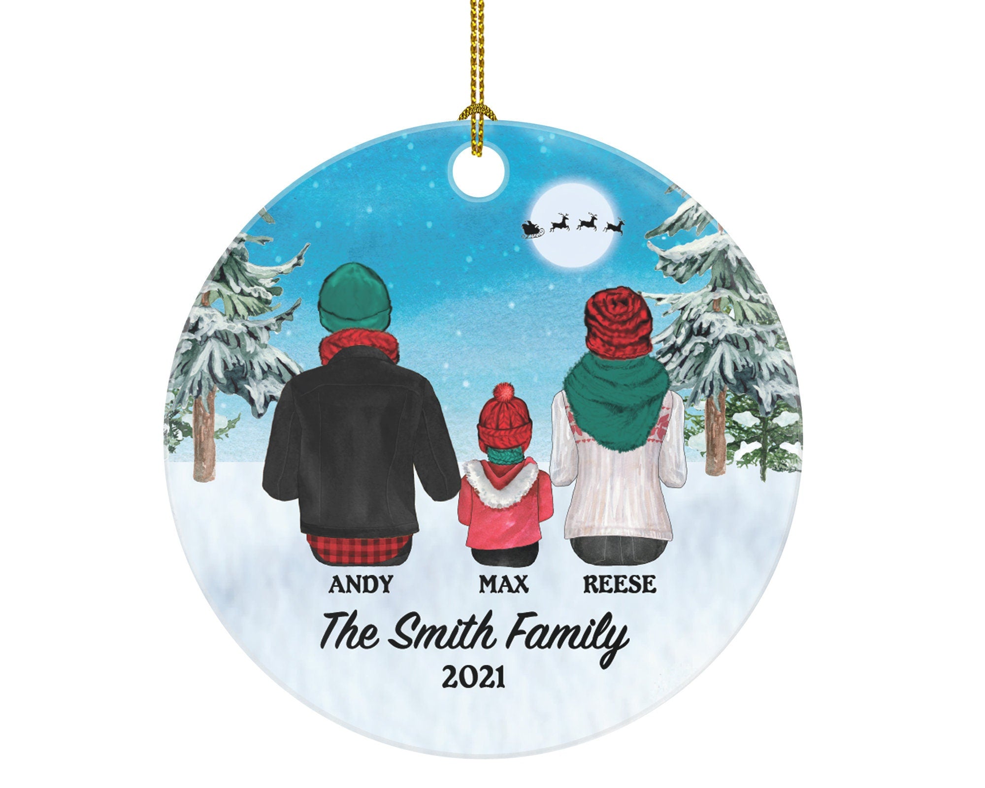 Christmas Family of 3 Personalized Ornament - First Christmas New Baby Girl Boy Parents Mother Father Mom Dad Gift Kid Child Gift