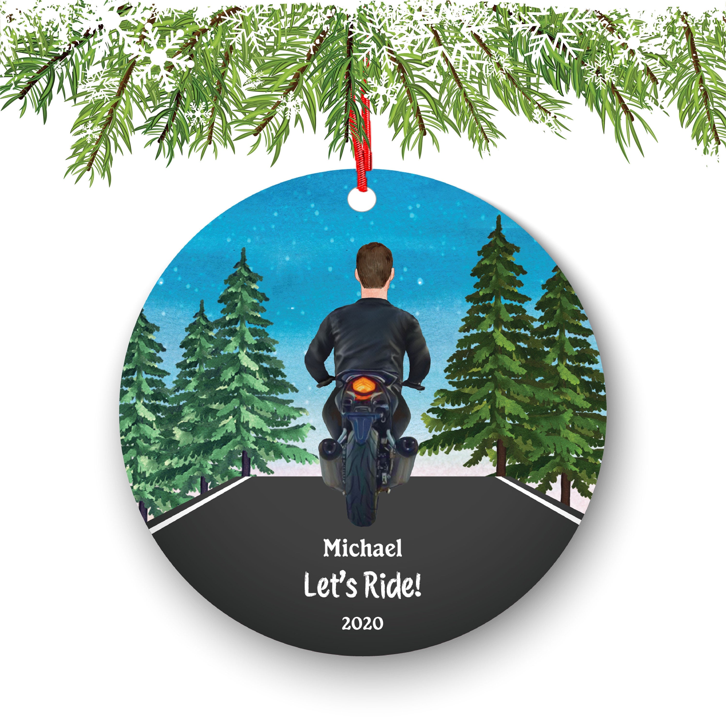 Biker Motorcyclist Personalized Christmas Ornament Motorcycle Rider Boy Male Ride Live Watercolor Dirt bike Motocross Cyclist Cycling Custom