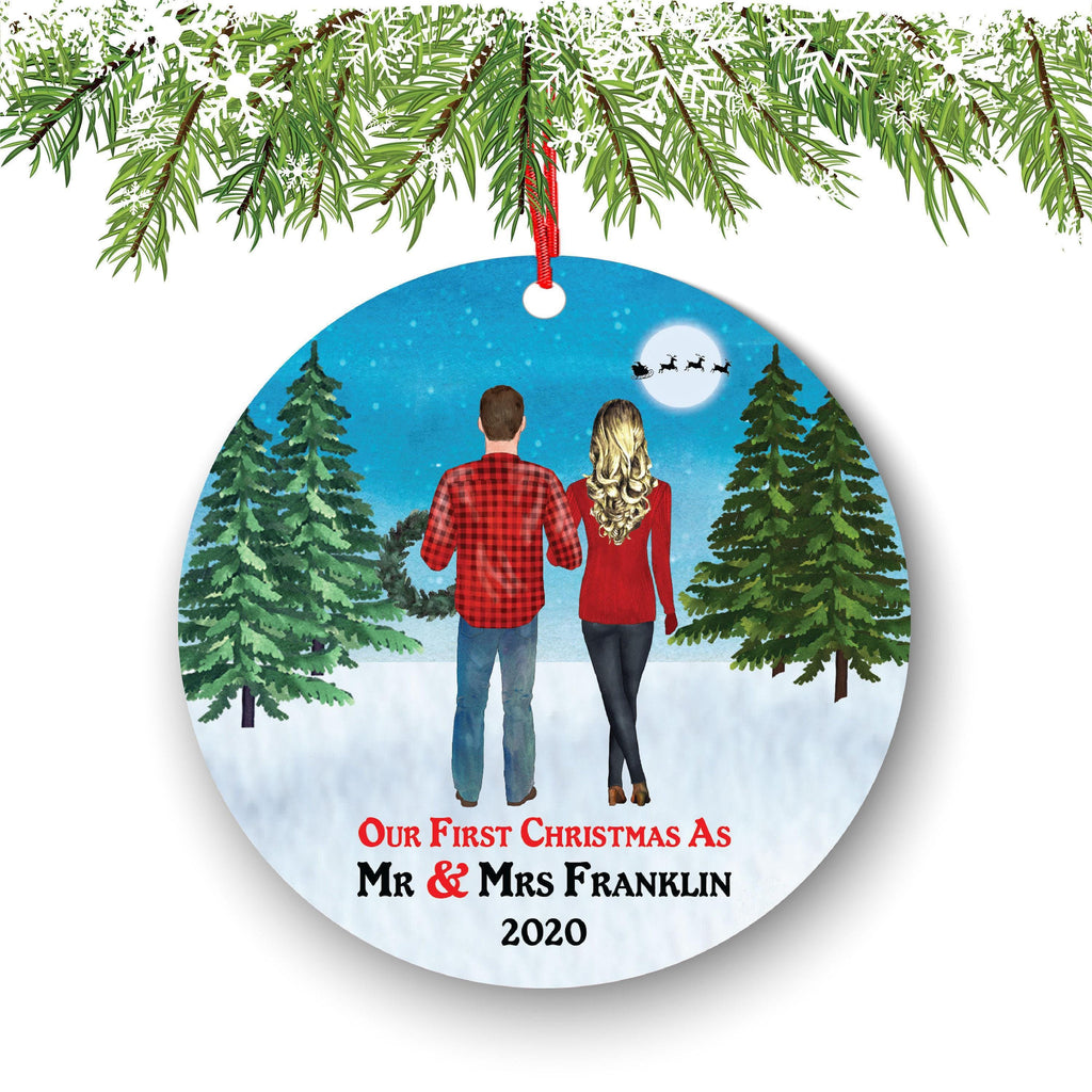 Mr and Mrs Christmas Ornament: Personalized Newlywed Gift (Custom Names)