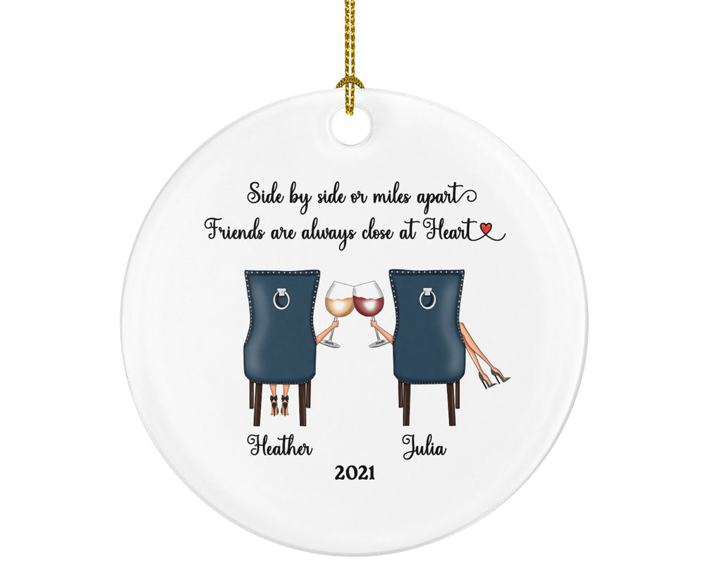 Wine Lover Girl Friends for 2 Christmas Ornament Personalized - Soul Sisters Best Friends BFF Gift, Besties