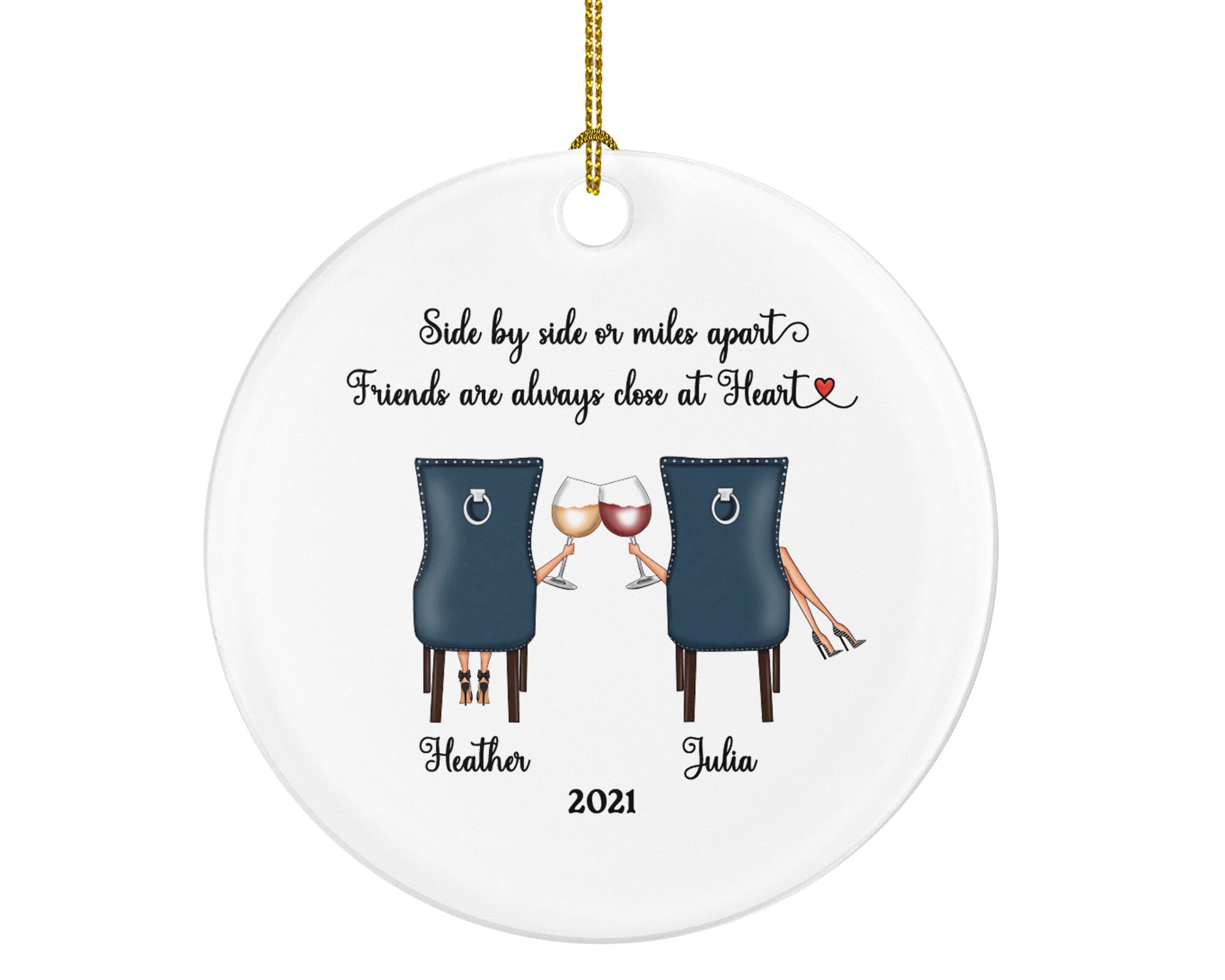 Wine Lover Girl Friends for 2 Christmas Ornament Personalized - Soul Sisters Best Friends BFF Gift, Besties