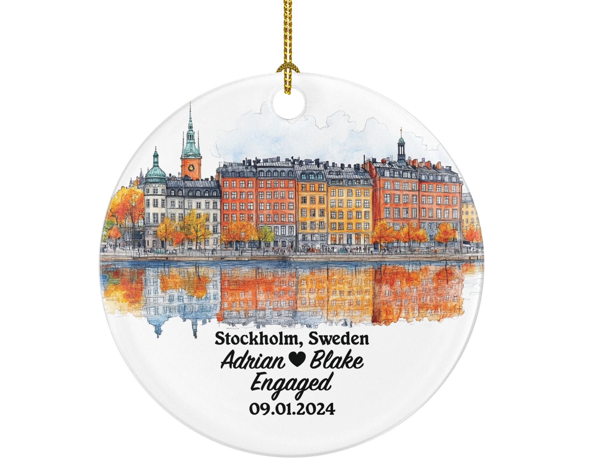 Stockholm Christmas Ornament Personalized - Sweden Engaged Married Family Together Couple Travel Honeymoon Engagement Marriage