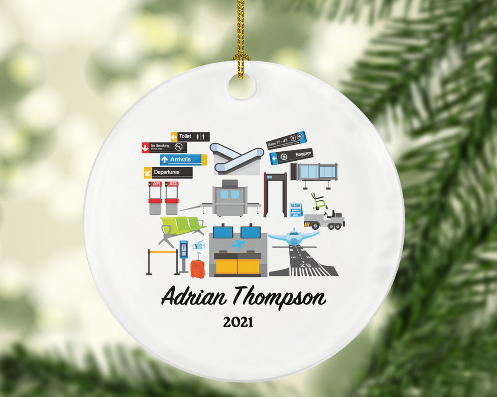Airport Worker Pilot Christmas Ornament - Personalized Airport Planner Operations Manager Aeronautical Engineer Flight Attendant Dispatcher