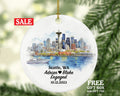 Seattle Washington Christmas Ornament Personalized, WA Engaged Married Family Together Couple Travel Honeymoon Wedding Engagement Marriage