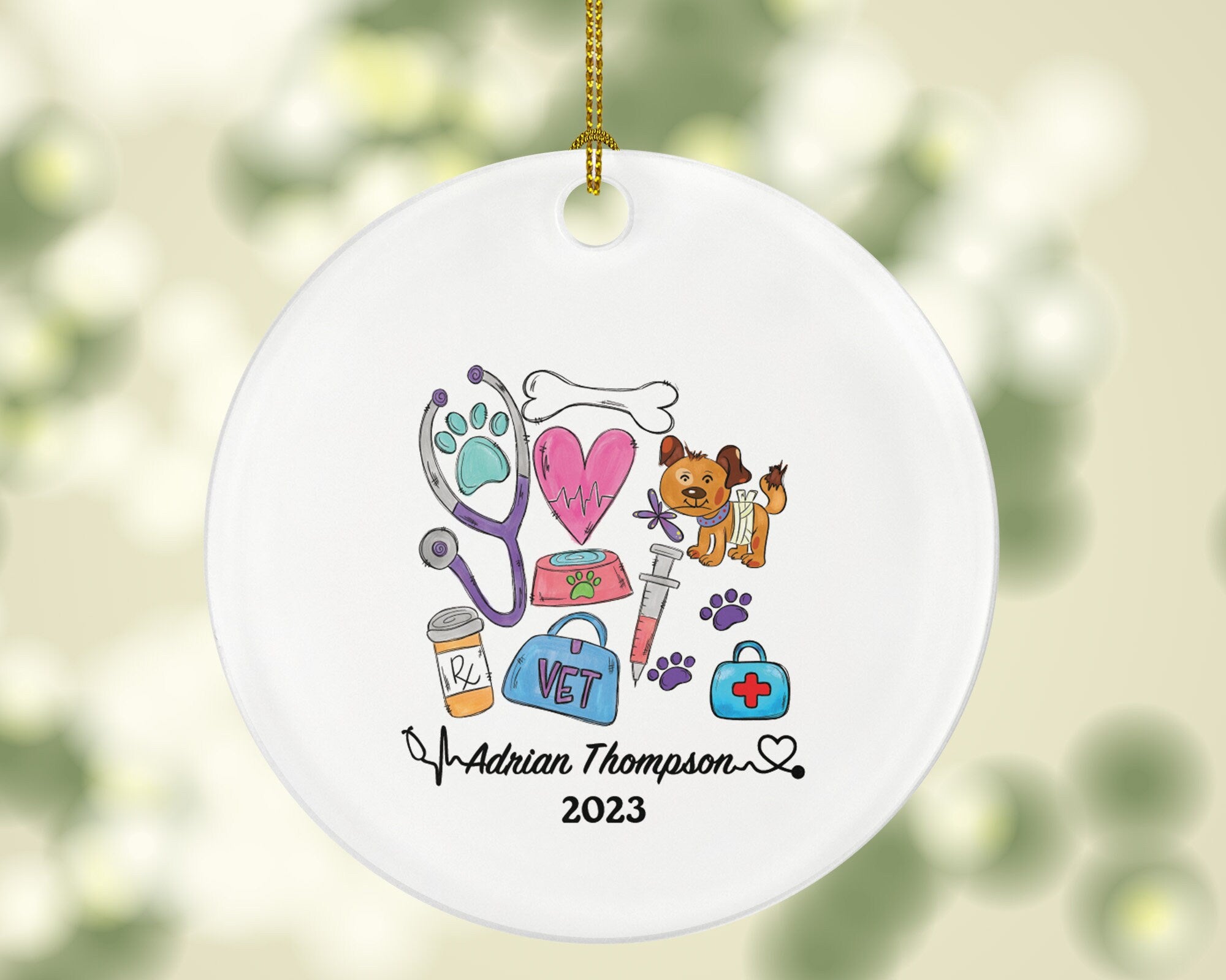 Veterinarian Christmas Ornament Personalized - Vet Animal Doctor Researcher Flower Pet Physician Medical Occupation Super Power Veterinary