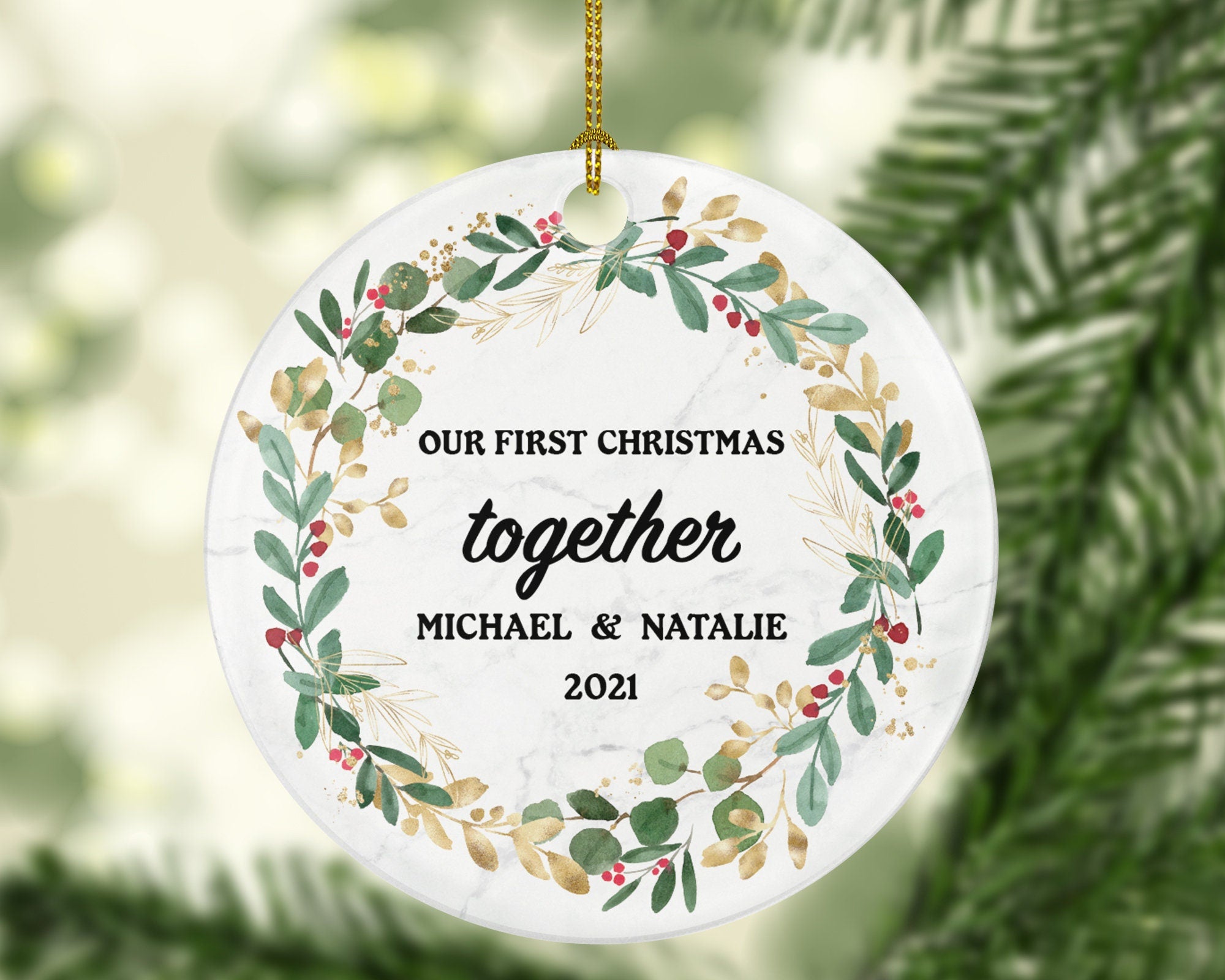Our First Christmas Together Couple Christmas Ornament Personalized - New Couple Gift - Custom Names and Year