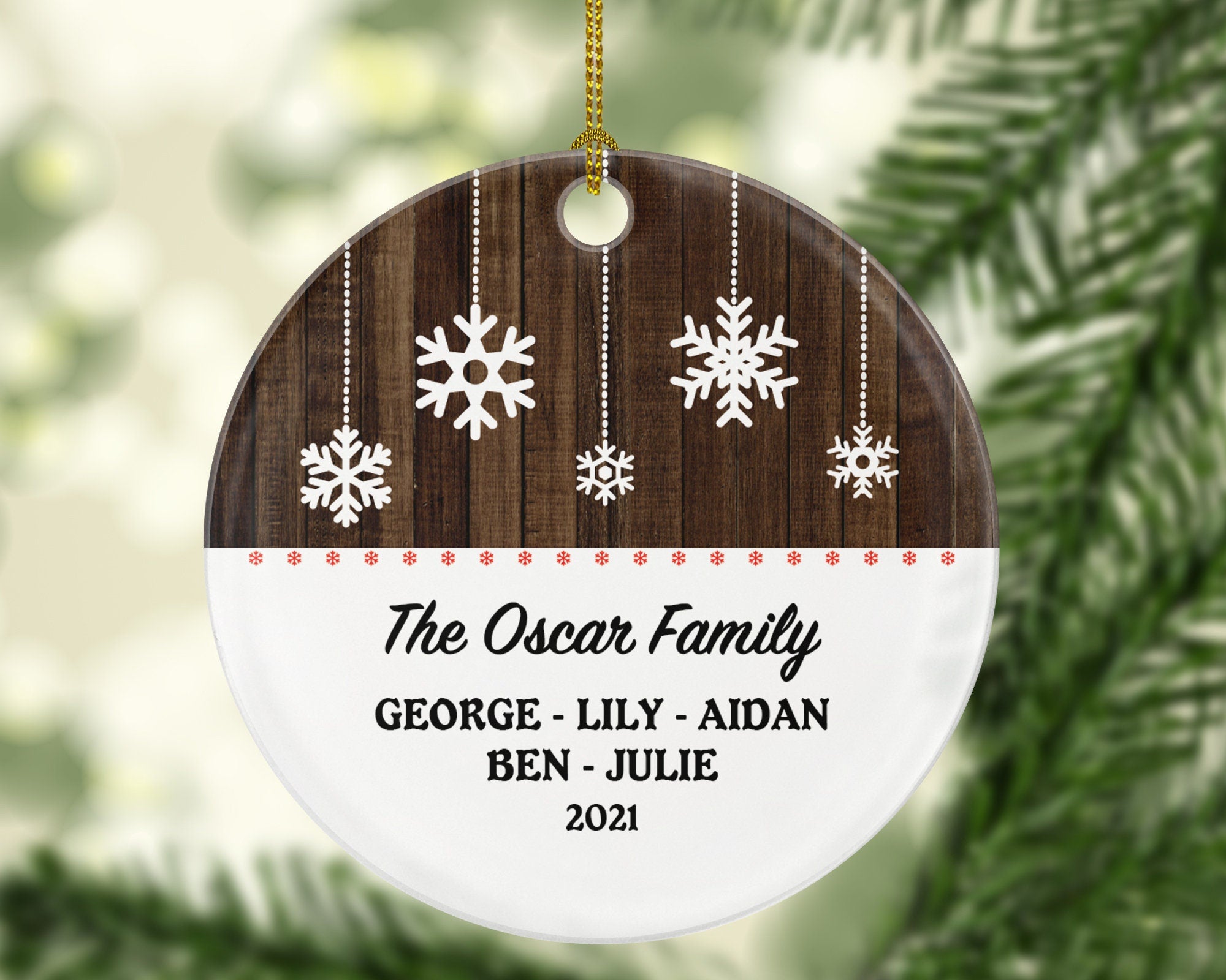 Snow Flakes Family of 2 3 4 5 6 7 8 9 Personalized Christmas Ornament - Three Four Five Six Seven Eight Nine Custom Rustic Farmhouse Big