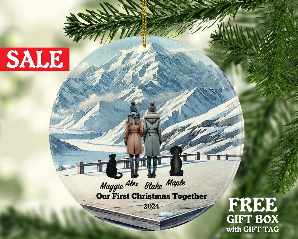Lesbian Couple Girl Friends Dog Cat Pet Christmas Ornament Personalized Lover Portrait Present for LGBTQ Love is Same Sex Horse Rabbit Bird