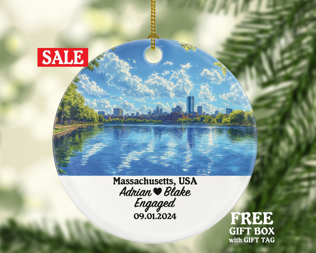 Massachusetts Christmas Ornament Personalized - MA Engaged Married Family Together Couple Travel Honeymoon Engagement Marriage