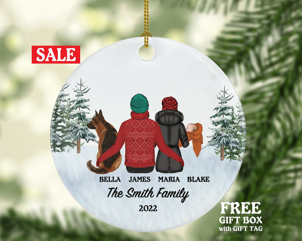 Family of 3 Baby and Dog Cat Pet Personalized Christmas Ornament Custom Fur New Infant Mom Dad Newborn Gift Lover Owner Holiday Rescue