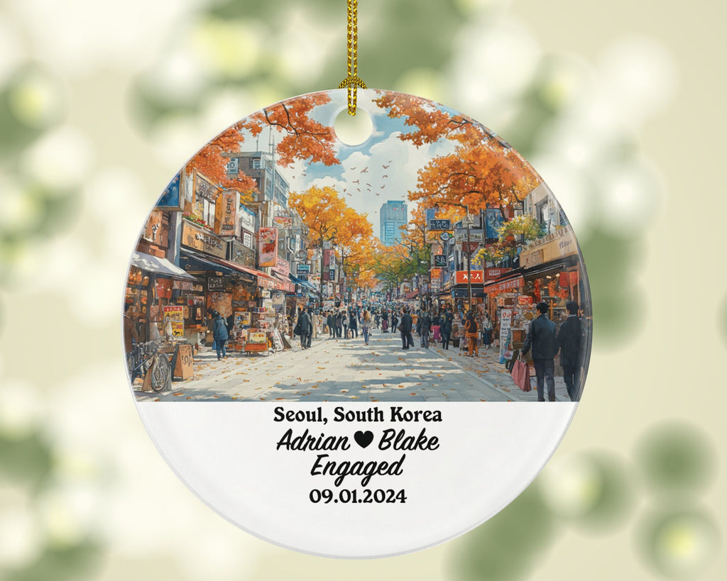 Seoul Christmas Ornament Personalized - South Korea Engaged Married Family Together Couple Travel Honeymoon Engagement Marriage