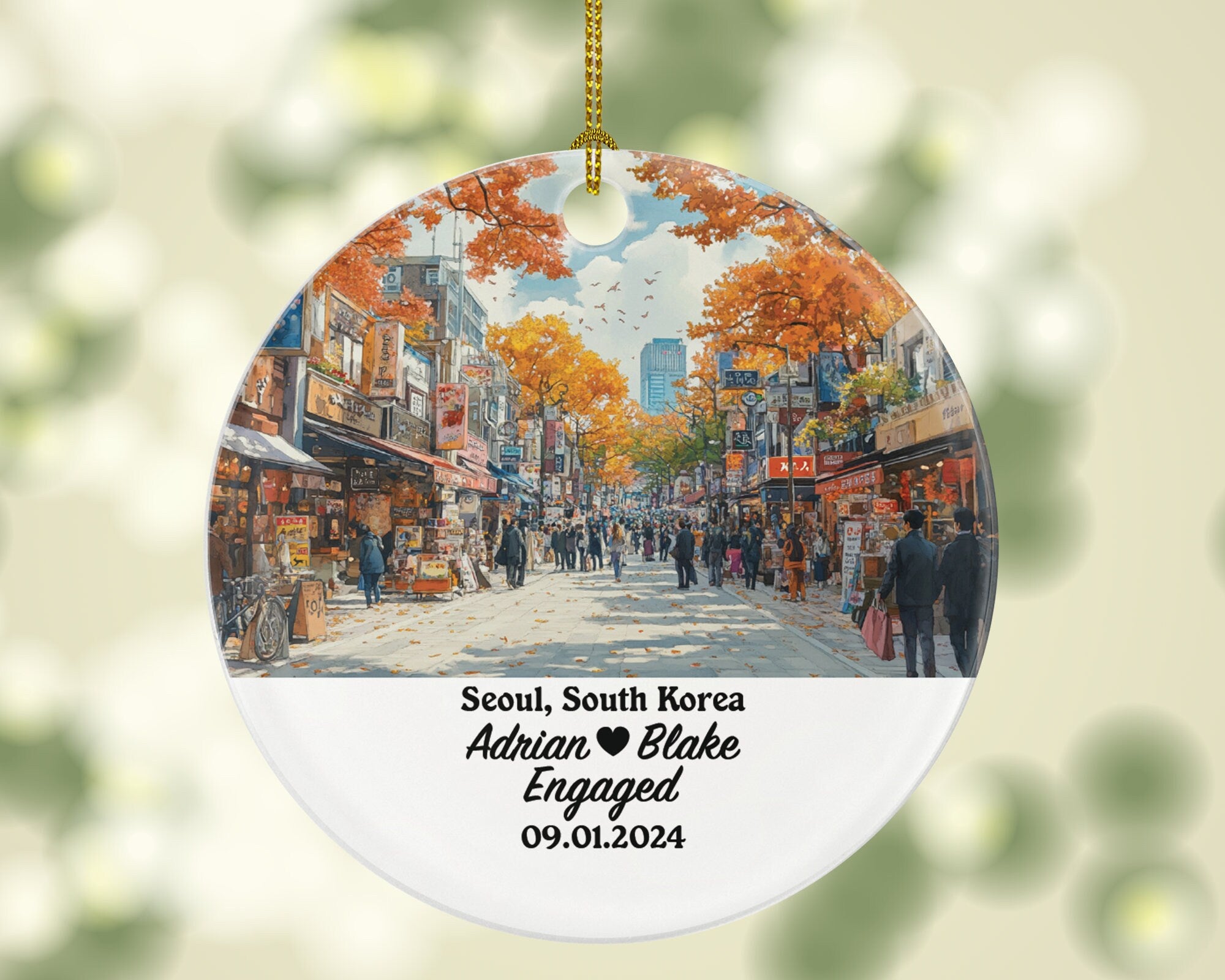 Seoul Christmas Ornament Personalized - South Korea Engaged Married Family Together Couple Travel Honeymoon Engagement Marriage