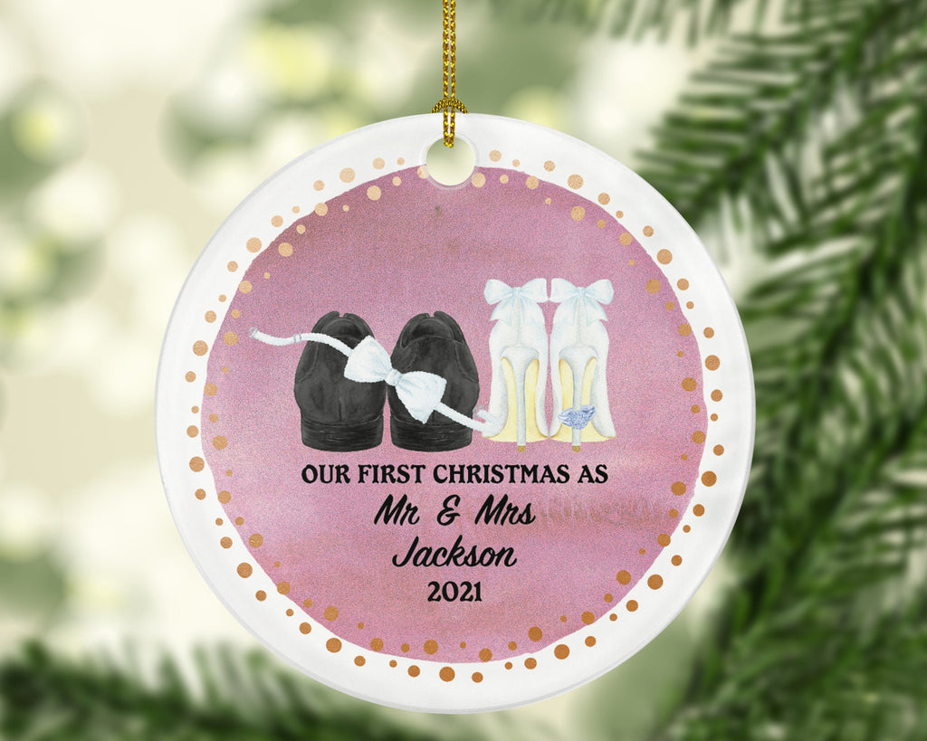 First Christmas As Mr & Mrs Bride Groom Shoes Ornament Personalized - Wedding First Married Wedding Gift for Newlywed Bride Groom Shoes
