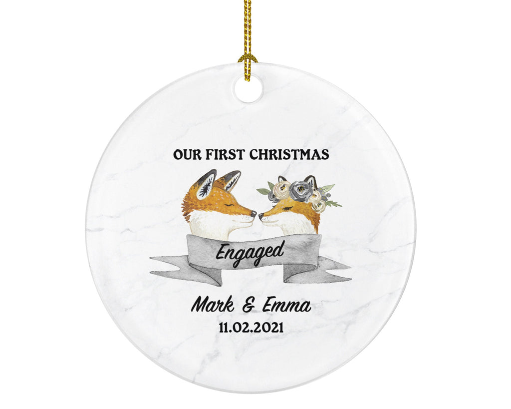 First Christmas Engaged Personalized Ornament - Engagement Announcement Couple Gift - Fox Couple
