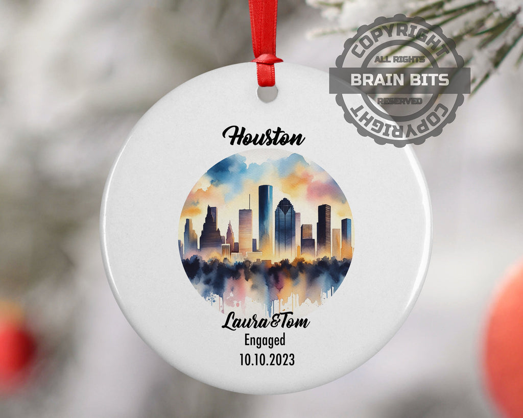 Houston Ornament, Engagement, Married, Travel, Gift for Engaged Couple, Engagement Gift, Trip, Vacation Souvenir