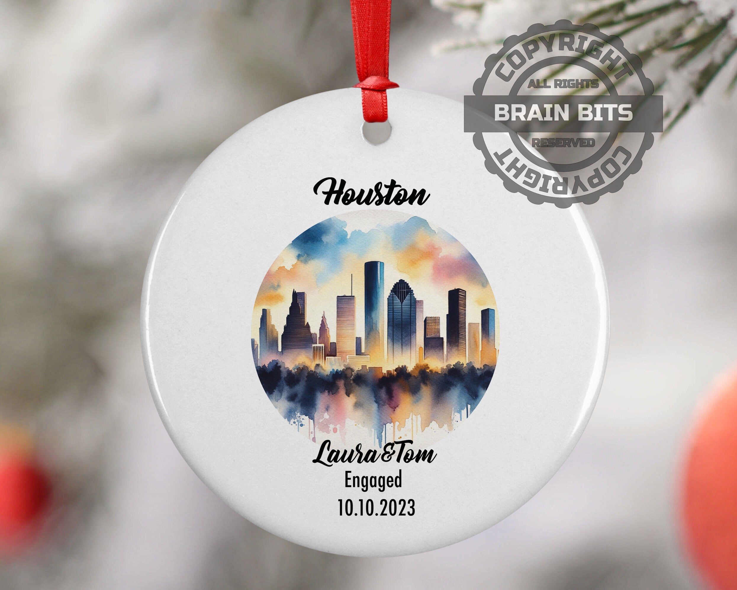 Houston Ornament, Engagement, Married, Travel, Gift for Engaged Couple, Engagement Gift, Trip, Vacation Souvenir