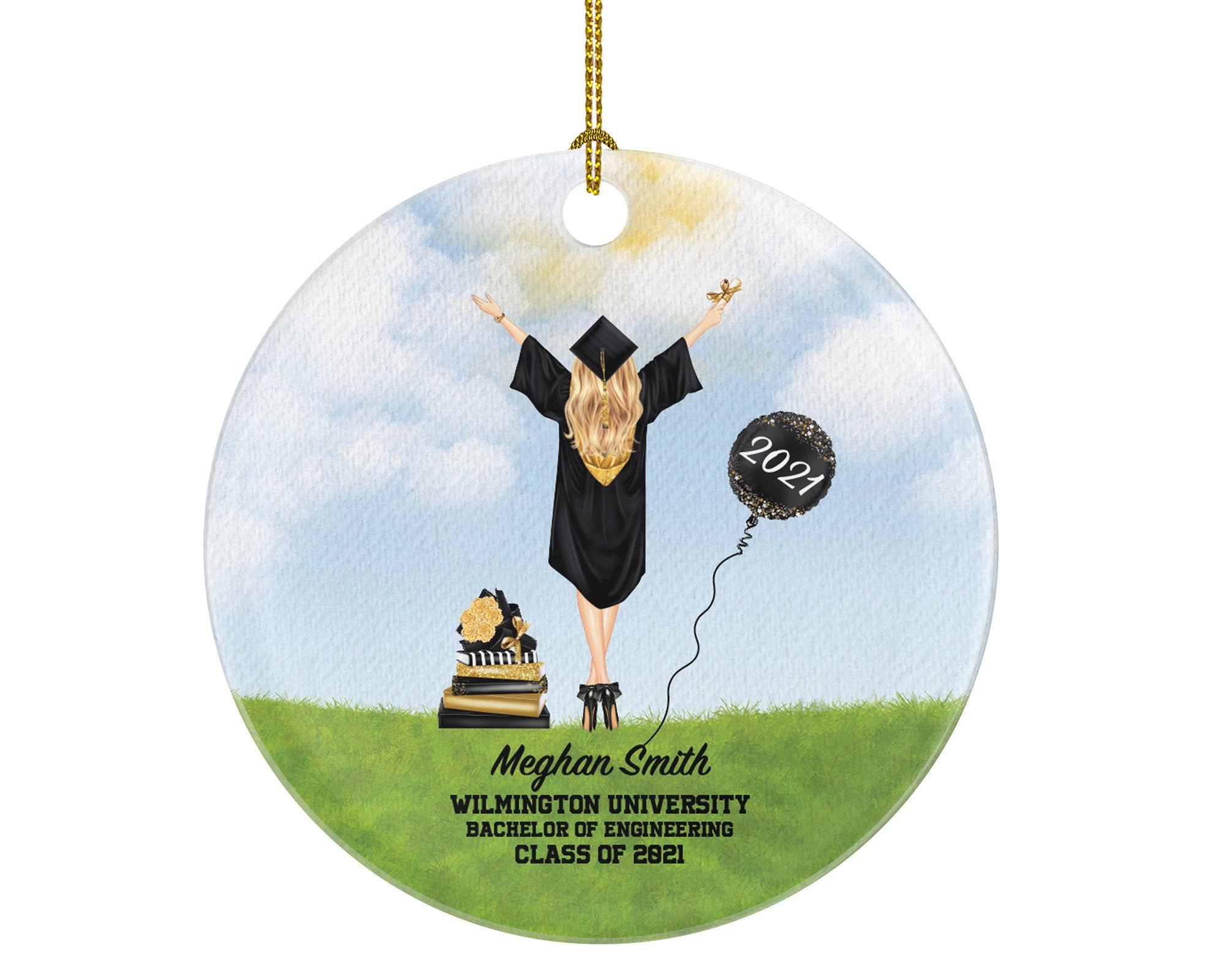Personalized Graduation Female Christmas Ornament - Class of Custom Gift for Graduate Masters Bachelor Doctorate College High School Degree