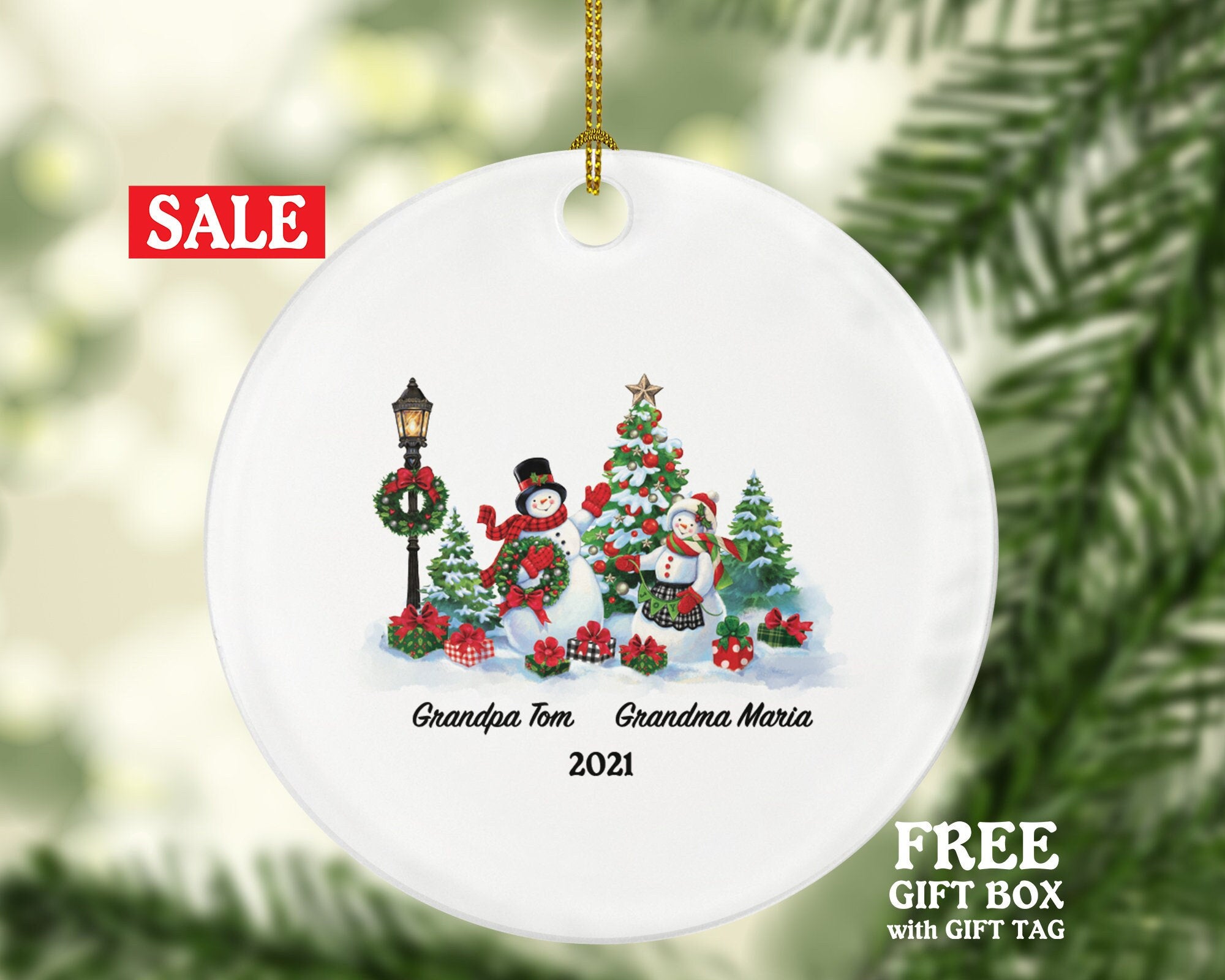 Grandparents Christmas Ornament Personalized, Grandma and Grandpa Custom Gift with Names and Year