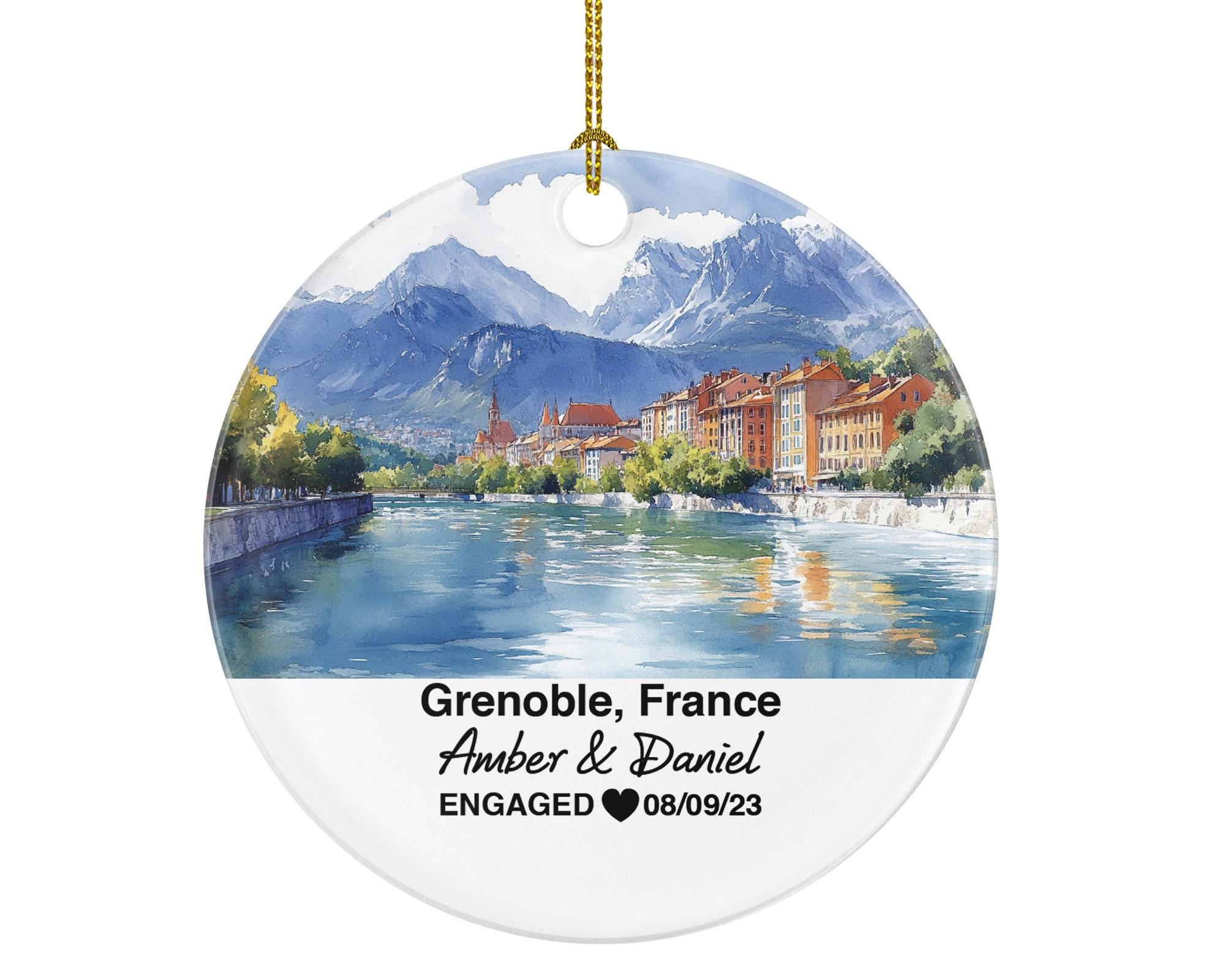 Personalized Grenoble France Christmas Ornament, Bastille Fortress, Isère River, Mr & Mrs Wedding, Engagement, or Honeymoon Keepsake