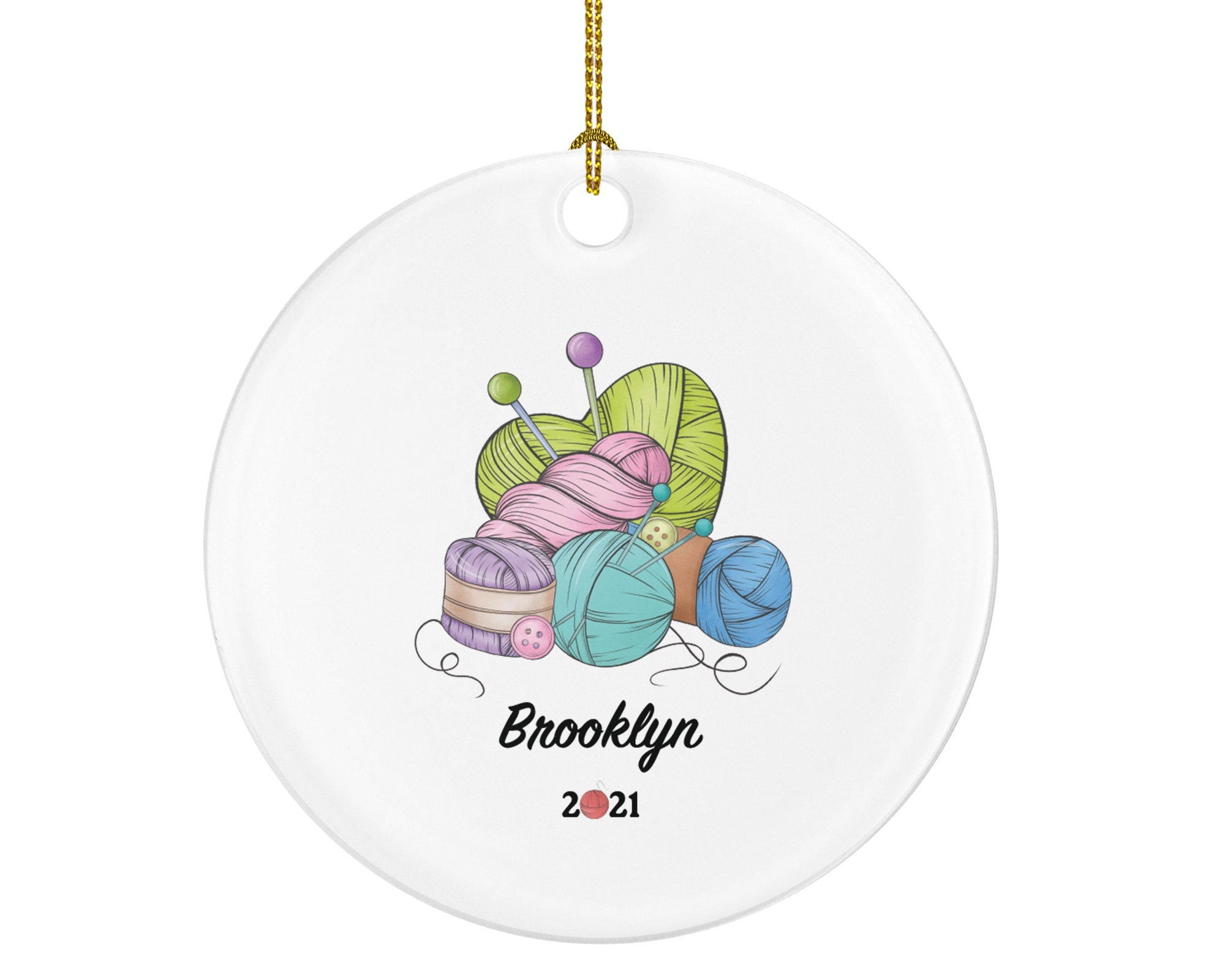Knitting Christmas Ornament Personalized - Knitters Gift - Crochets, Needles and Yarn Balls - Christmas Knitting