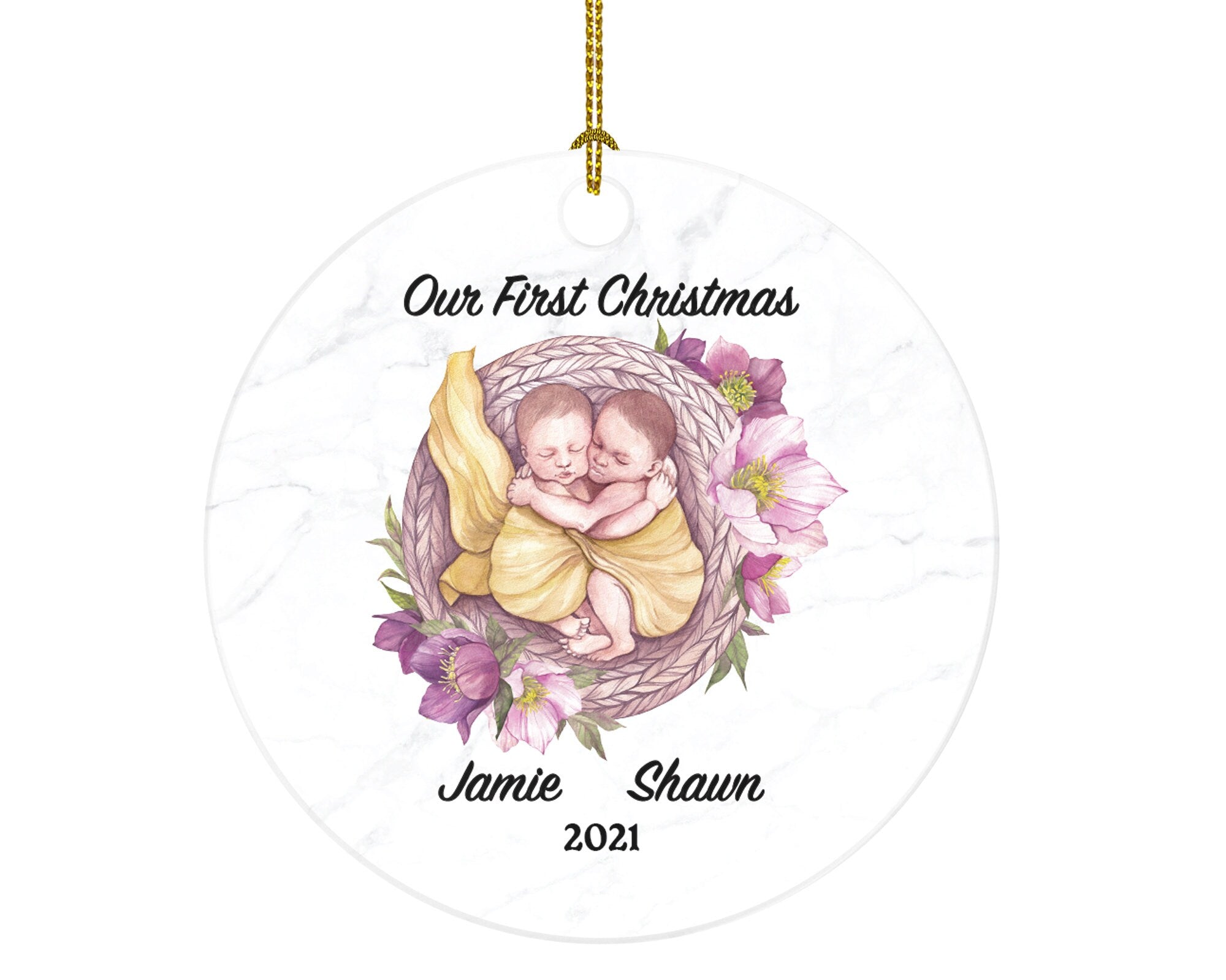 Twins First Christmas Ornament - Baby Boy or Girl Twins Infant Newborn Babies Personalized Ornament / Baby Gift