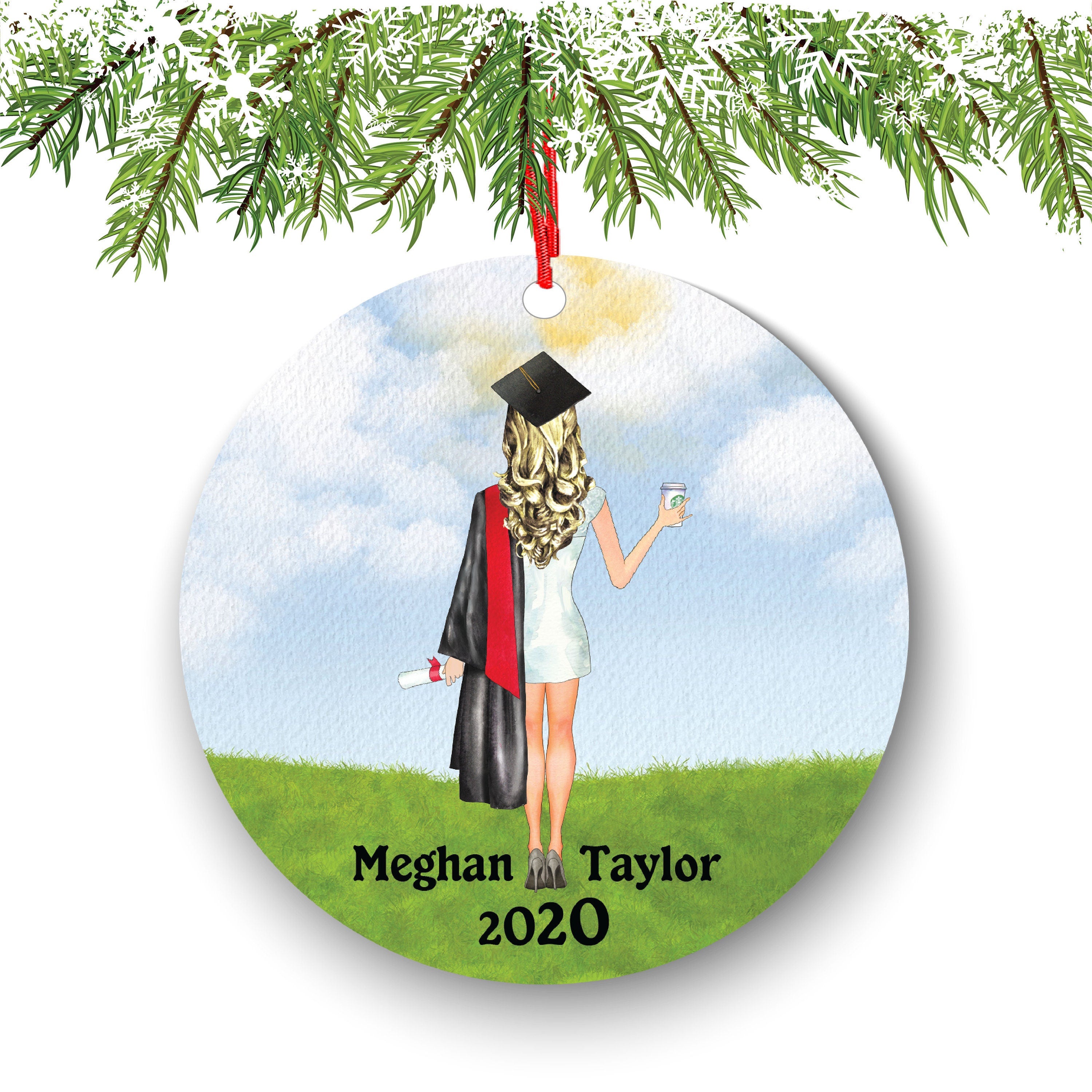 Personalized Graduation Christmas Ornament Class of 2020 2021 Custom Gift for Graduate Masters Bachelor Doctorate College High School Degree