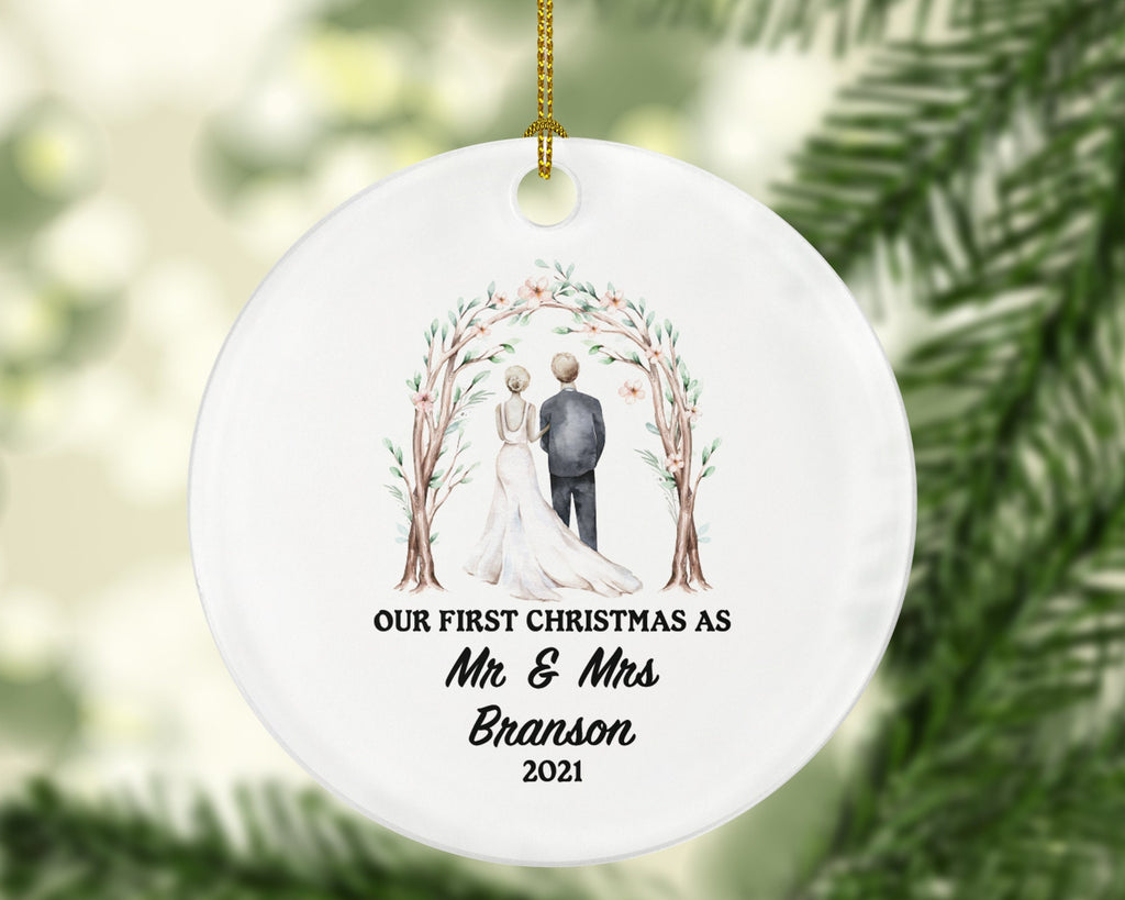 Our First Christmas as Mr & Mrs Wedding Couple Christmas Ornament Personalized - Newlywed Married Couple First Gift - Bride Groom