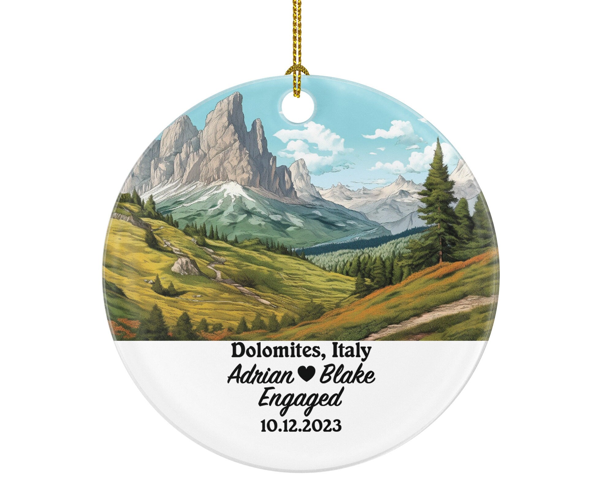 Dolomites Italy Christmas Ornament Personalized - Engaged Married Family Together Couple Travel Honeymoon Wedding Engagement Marriage