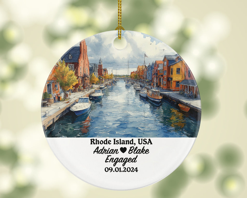 Rhode Island Christmas Ornament Personalized - RI Engaged Married Family Together Couple Travel Honeymoon Engagement Marriage