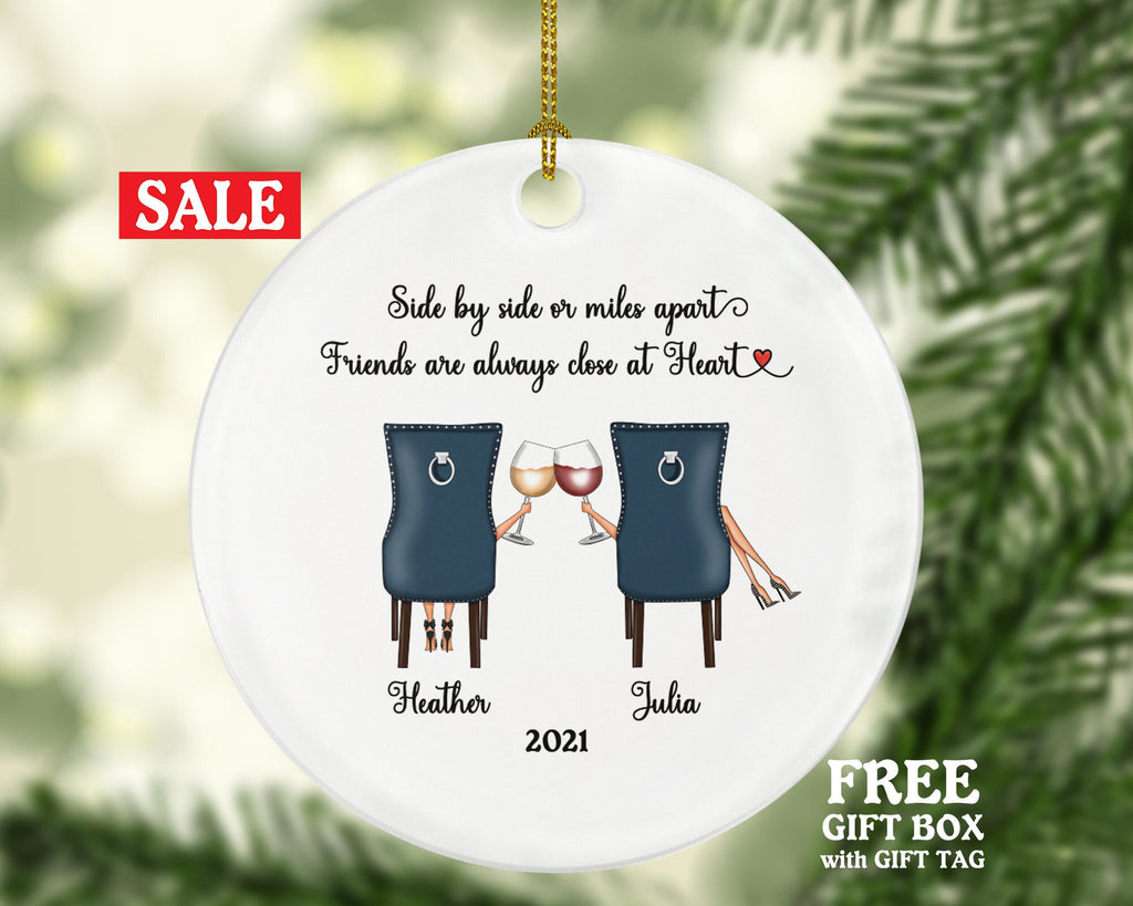 Wine Lover Girl Friends for 2 Christmas Ornament Personalized - Soul Sisters Best Friends BFF Gift, Besties