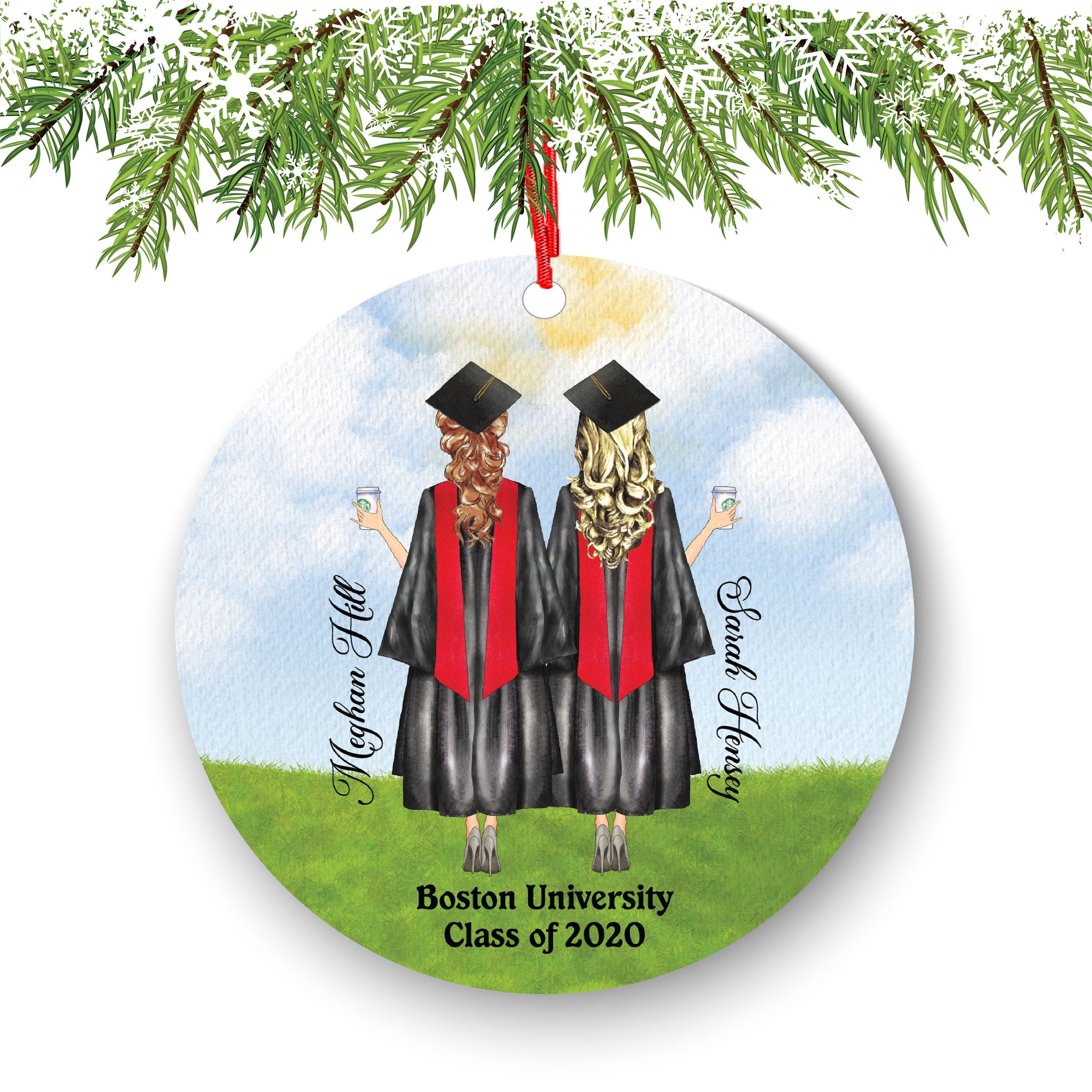 Personalized Graduation Christmas Ornament Class of 2020 2021 for Graduate Female Bff Besties Masters Bachelor Doctorate College High School