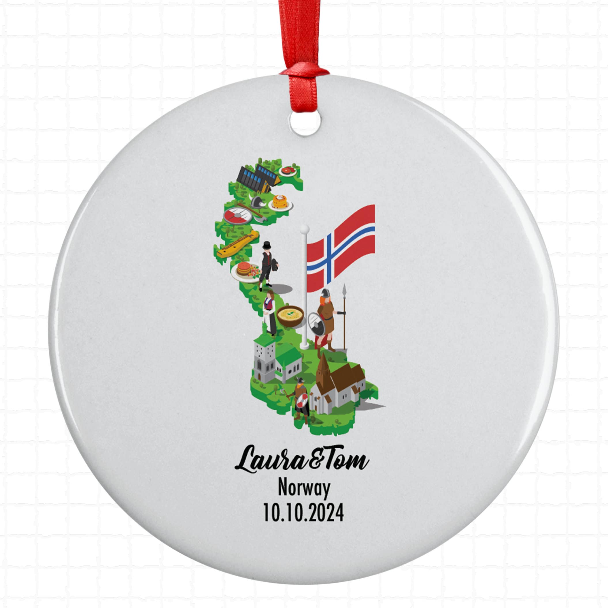 Norway Cultural Map, Ornament, Engagement, Married, Travel, Gift for Engaged Couple, Engagement Gift, Trip, Vacation Souvenir