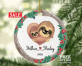 Couple Christmas Ornament Personalized - Valentines Together Lovers - New Sloth Couple Gift Heart - Custom Names and Year