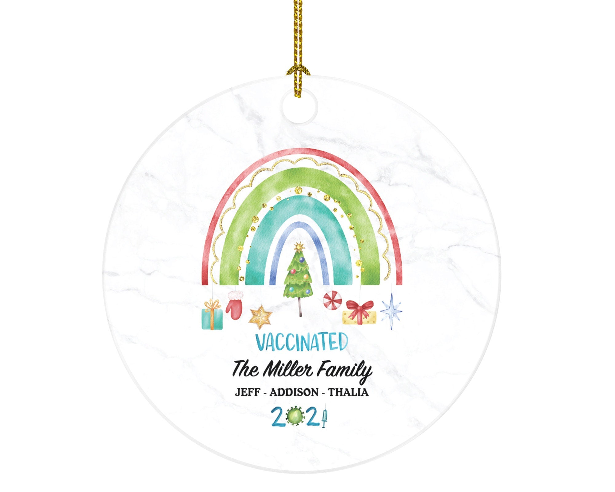 Covid Vaccinated Family Christmas Ornament - Personalized  Covid-19 Vaccine Fully Vaccinated Family Ornament